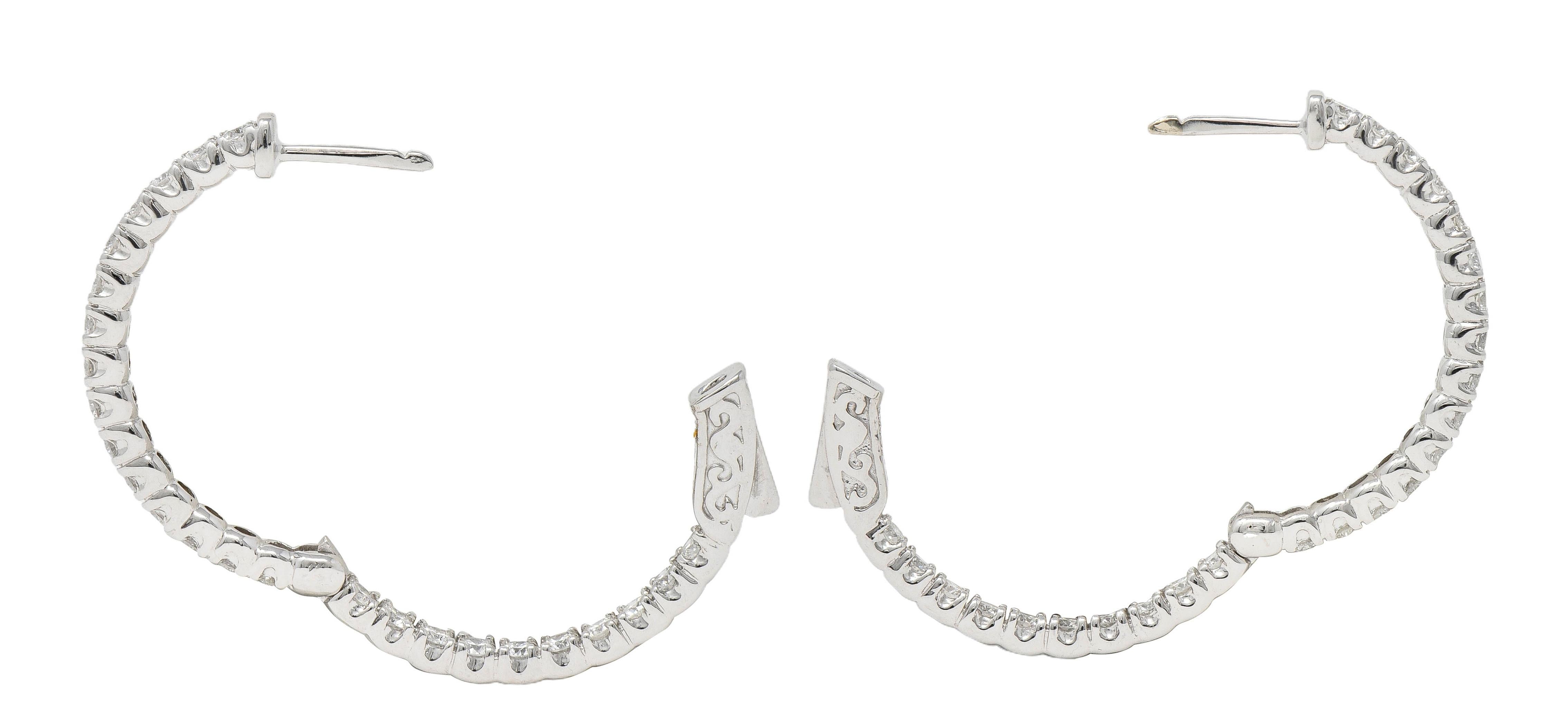 2.00 CTW Diamond 14 Karat White Gold Inside Outside 27 MM Hoop Earrings