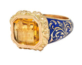 Georgian 1833 Citrine Intaglio Enamel 14K Gold Antique Heraldic Signet Ring