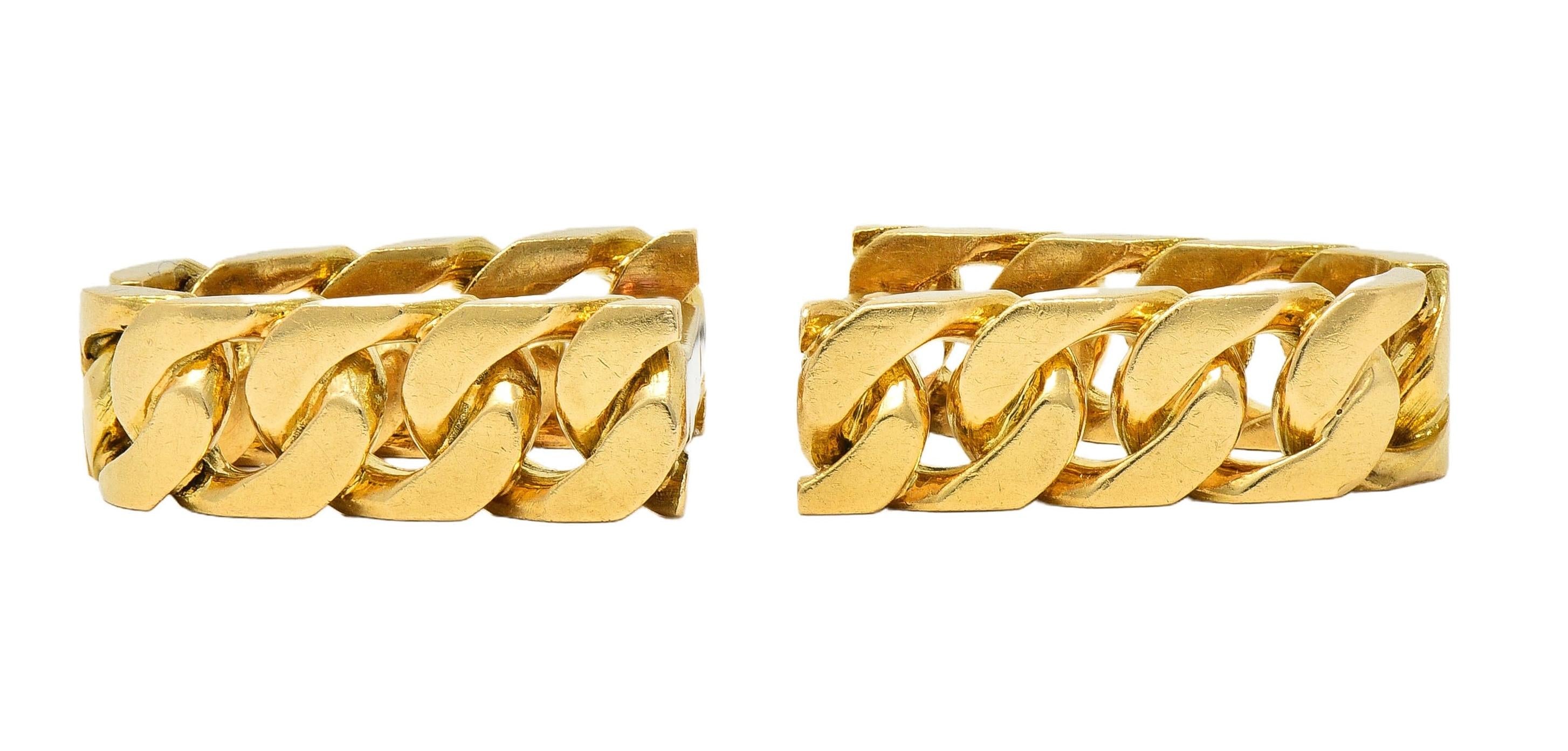 Hermès Paris 18 Karat Yellow Gold Curb Link Vintage French Stirrup Cufflinks