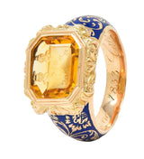 Georgian 1833 Citrine Intaglio Enamel 14K Gold Antique Heraldic Signet Ring