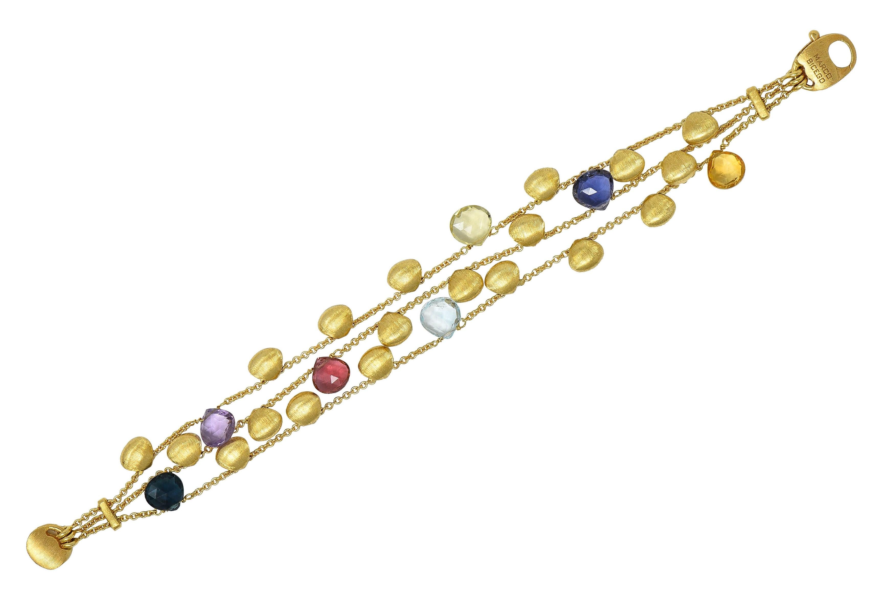 Marco Bicego Multi-Gem 18 Karat Yellow Gold Paradise Multi-Strand Bracelet