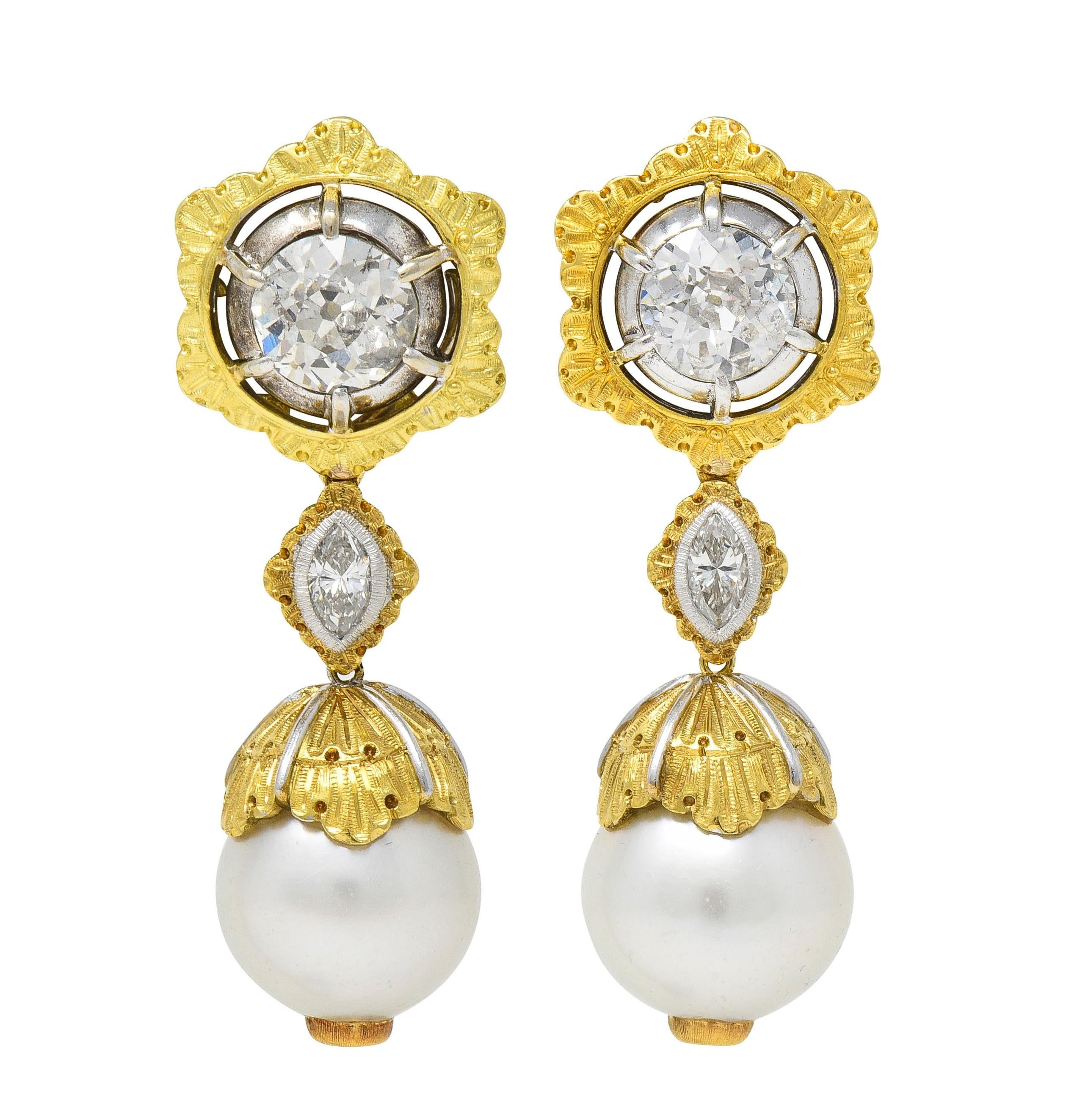 Buccellati 2.92 CTW Diamond Pearl 18 Karat Gold Vintage Day Night Drop Earring