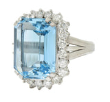 Contemporary 19.42 CTW Aquamarine Diamond Platinum Halo Cocktail Ring