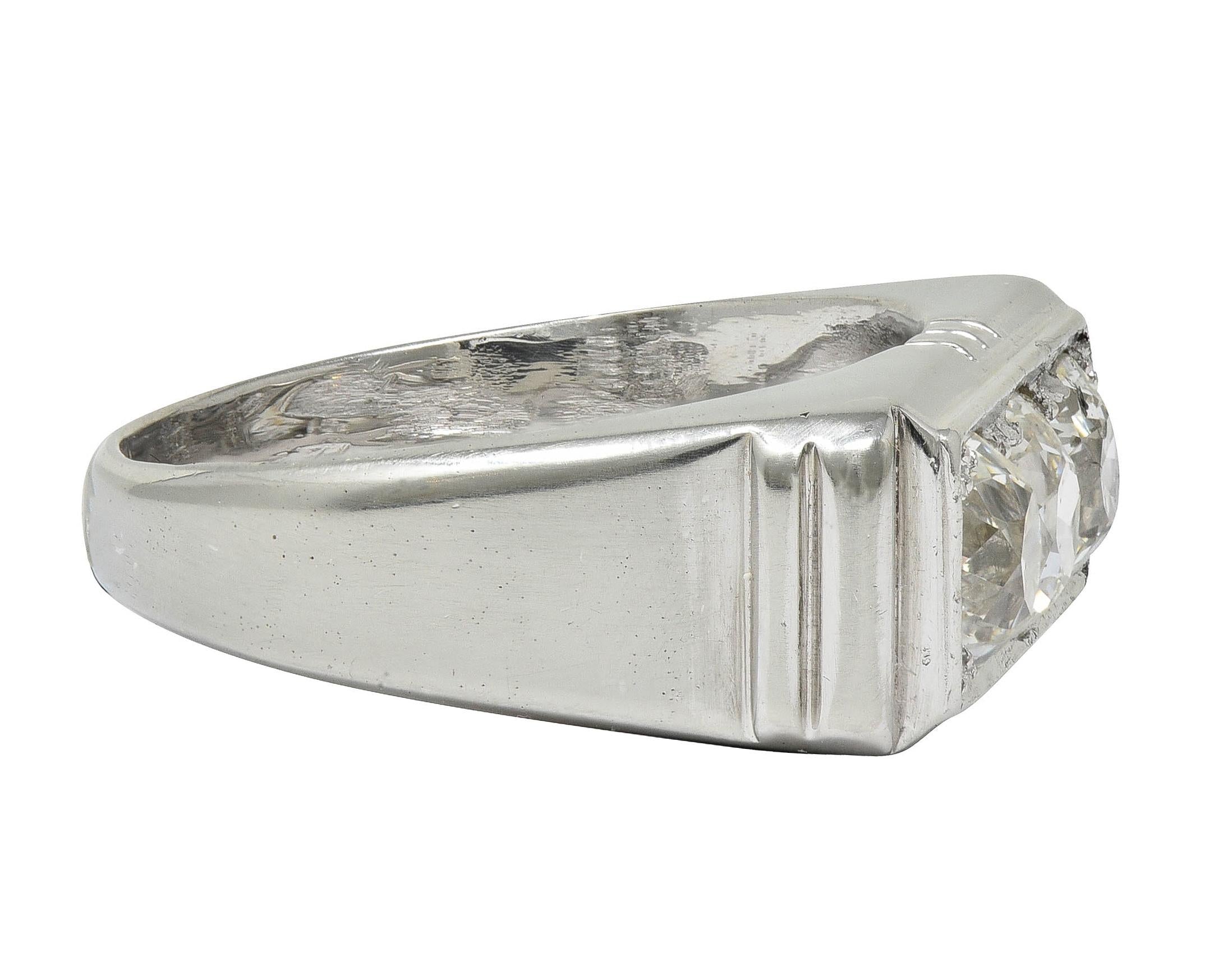 Art Deco French 2.05 CTW Old Mine Diamond Platinum Vintage Three Stone Band Ring