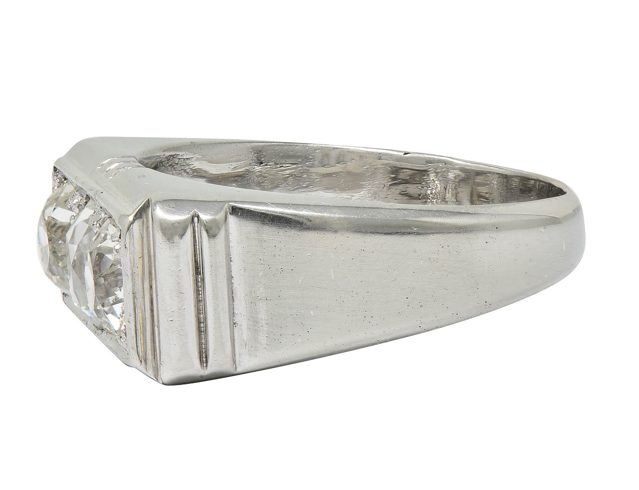 Art Deco French 2.05 CTW Old Mine Diamond Platinum Vintage Three Stone Band Ring