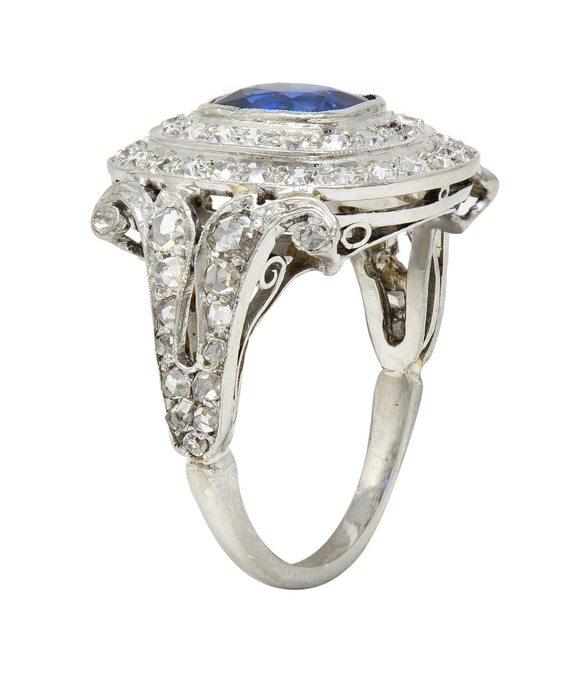 Art Deco 2.45 CTW No Heat Burma Sapphire Diamond Platinum Vintage Halo Ring GIA