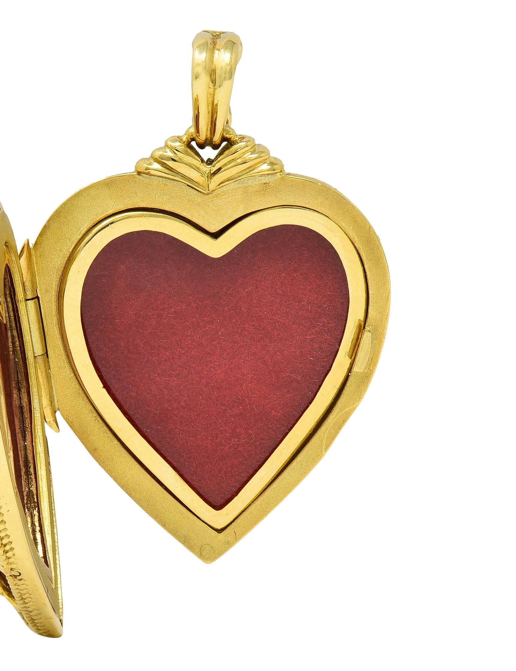 Victor Mayer Diamond Enamel 18 Karat Yellow Gold Vintage Heart Locket Pendant