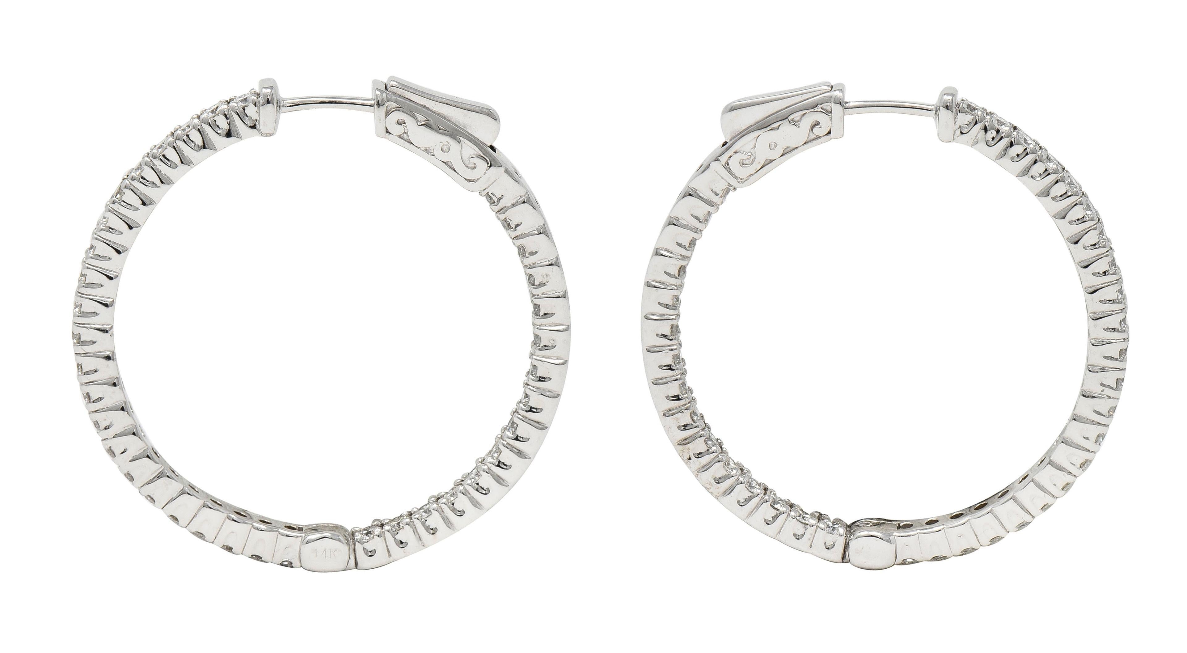 1.48 CTW Diamond 14 Karat White Gold Inside Outside 30 MM Hoop Earrings