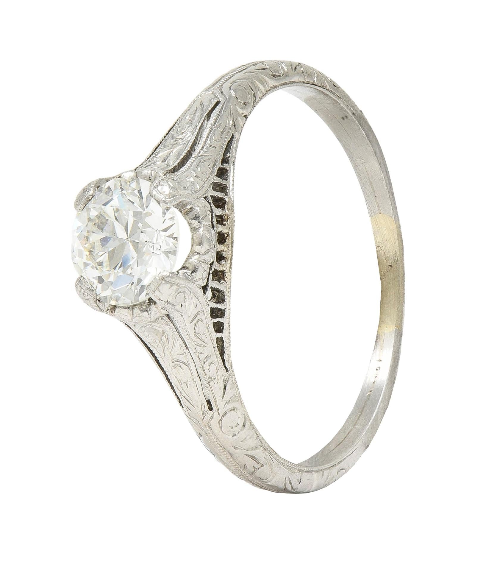 Edwardian 0.72 CTW OEC Diamond Platinum Antique Scroll Solitaire Engagement Ring