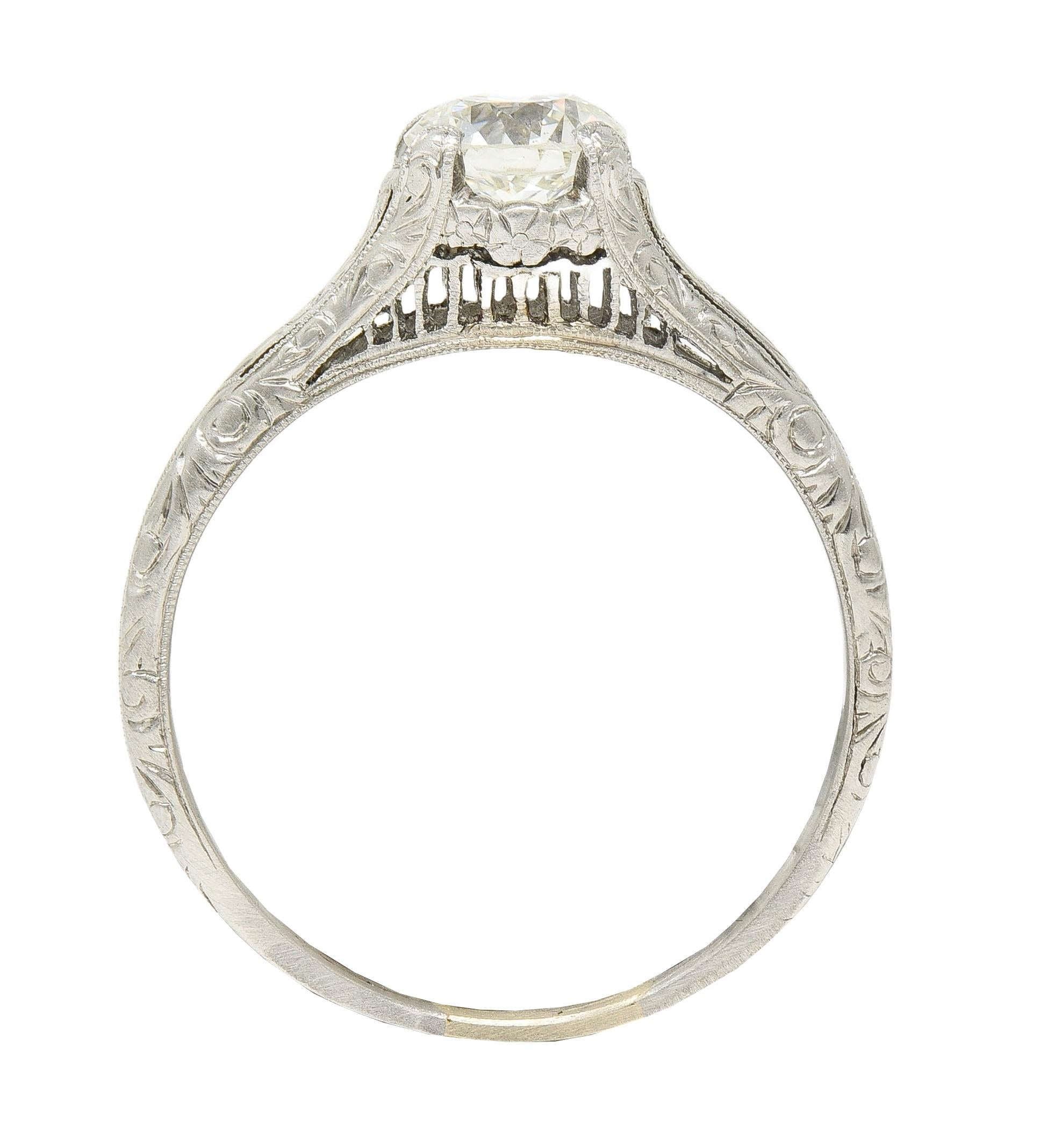 Edwardian 0.72 CTW OEC Diamond Platinum Antique Scroll Solitaire Engagement Ring