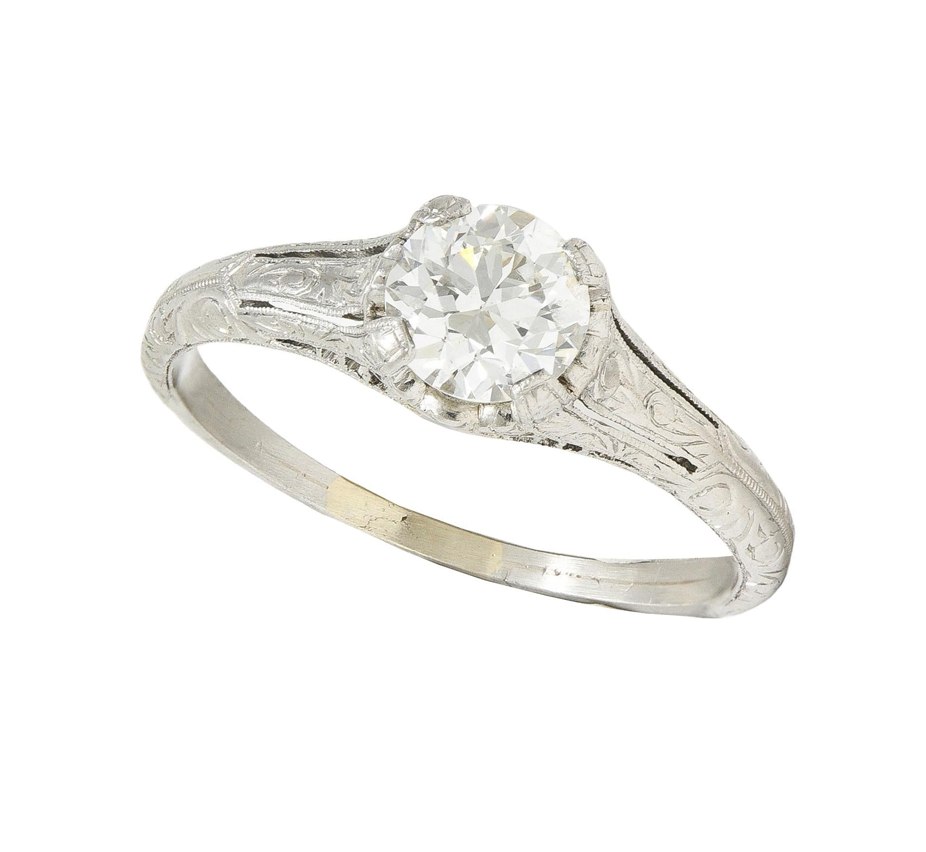 Edwardian 0.72 CTW OEC Diamond Platinum Antique Scroll Solitaire Engagement Ring