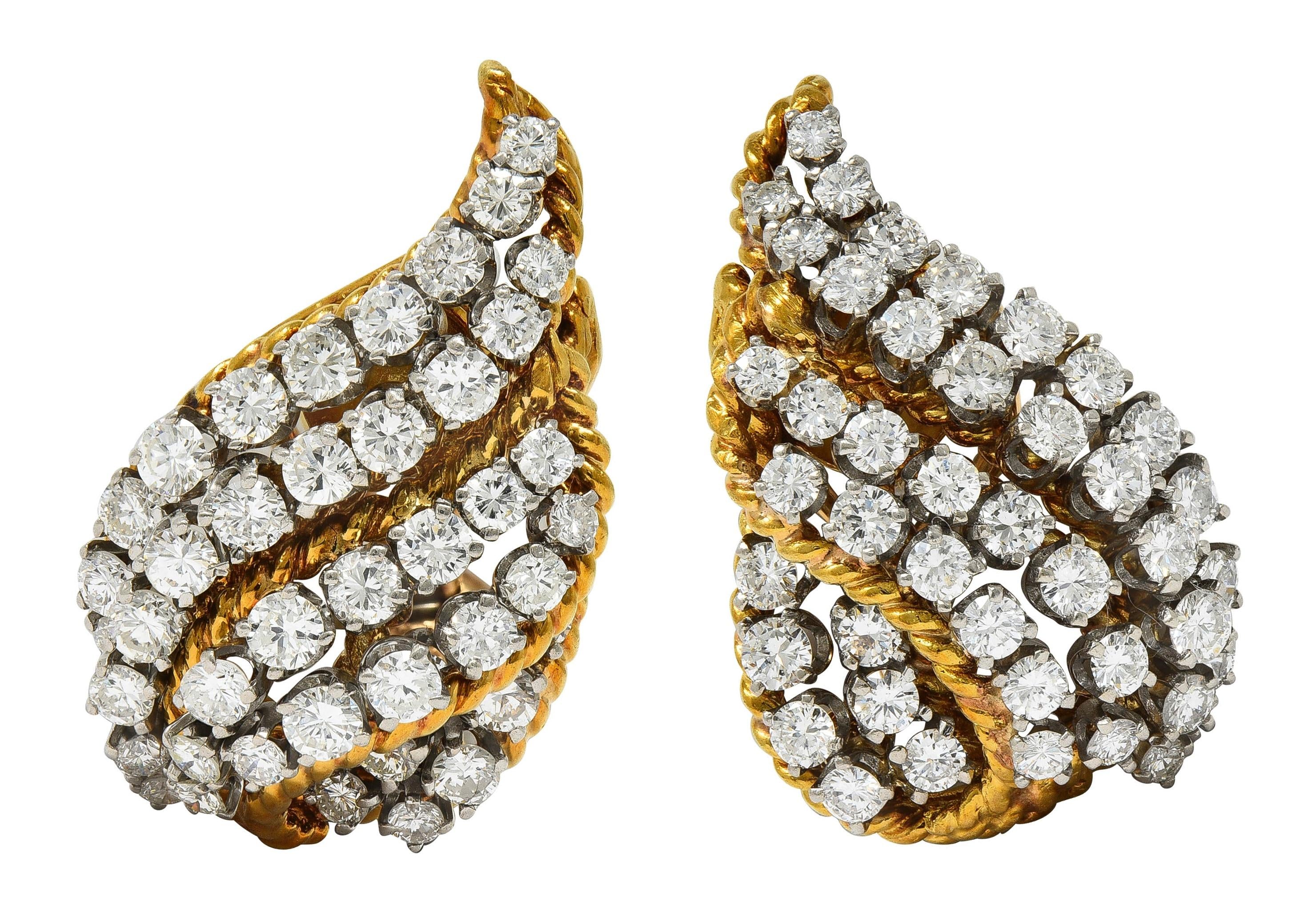 Van Cleef & Arpels 1960's 5.80 CTW Diamond 18K Gold Vintage Ear-Clip Earrings