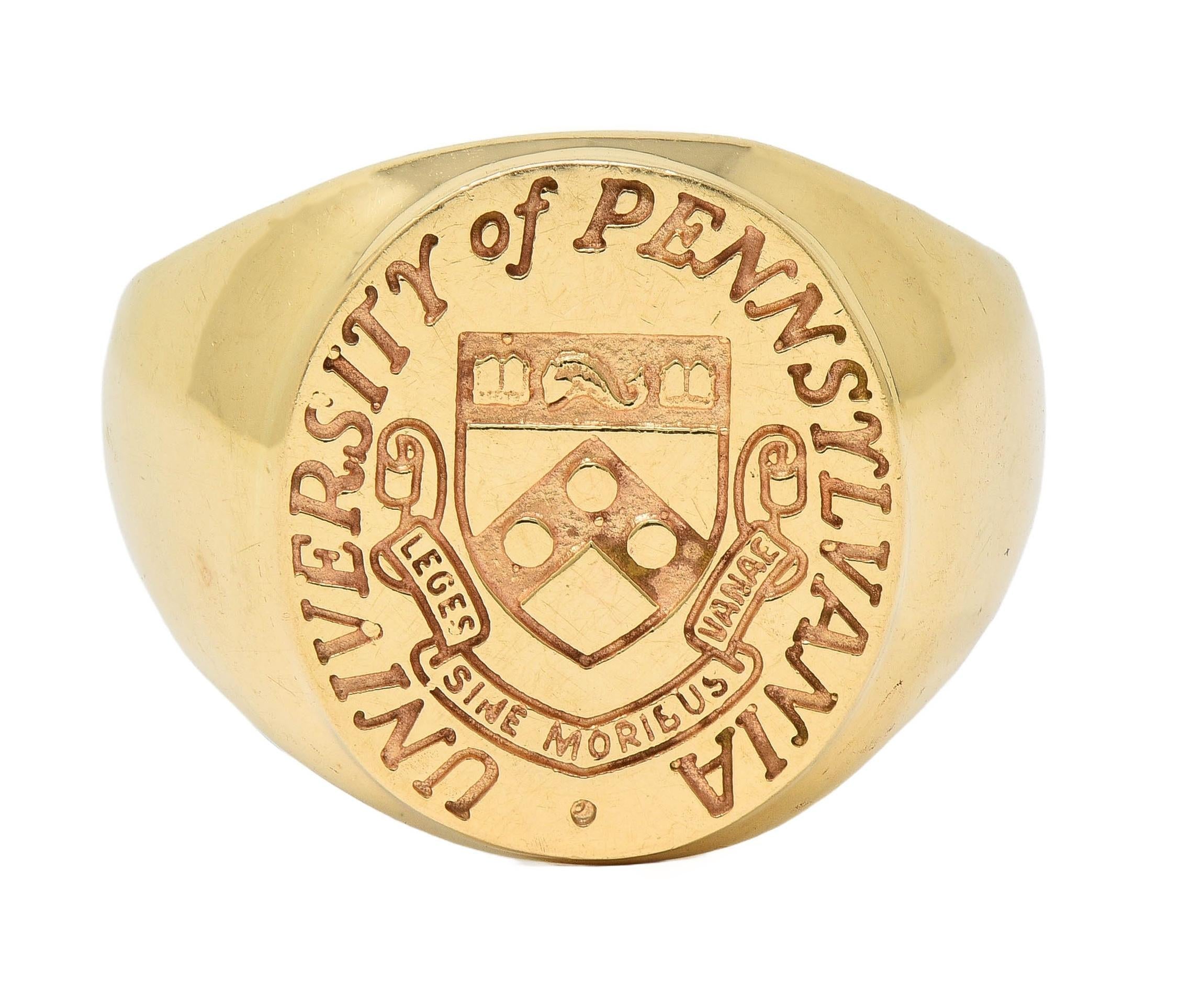 14 Karat Yellow Gold Vintage UPenn University Pennsylvania Intaglio Signet Ring