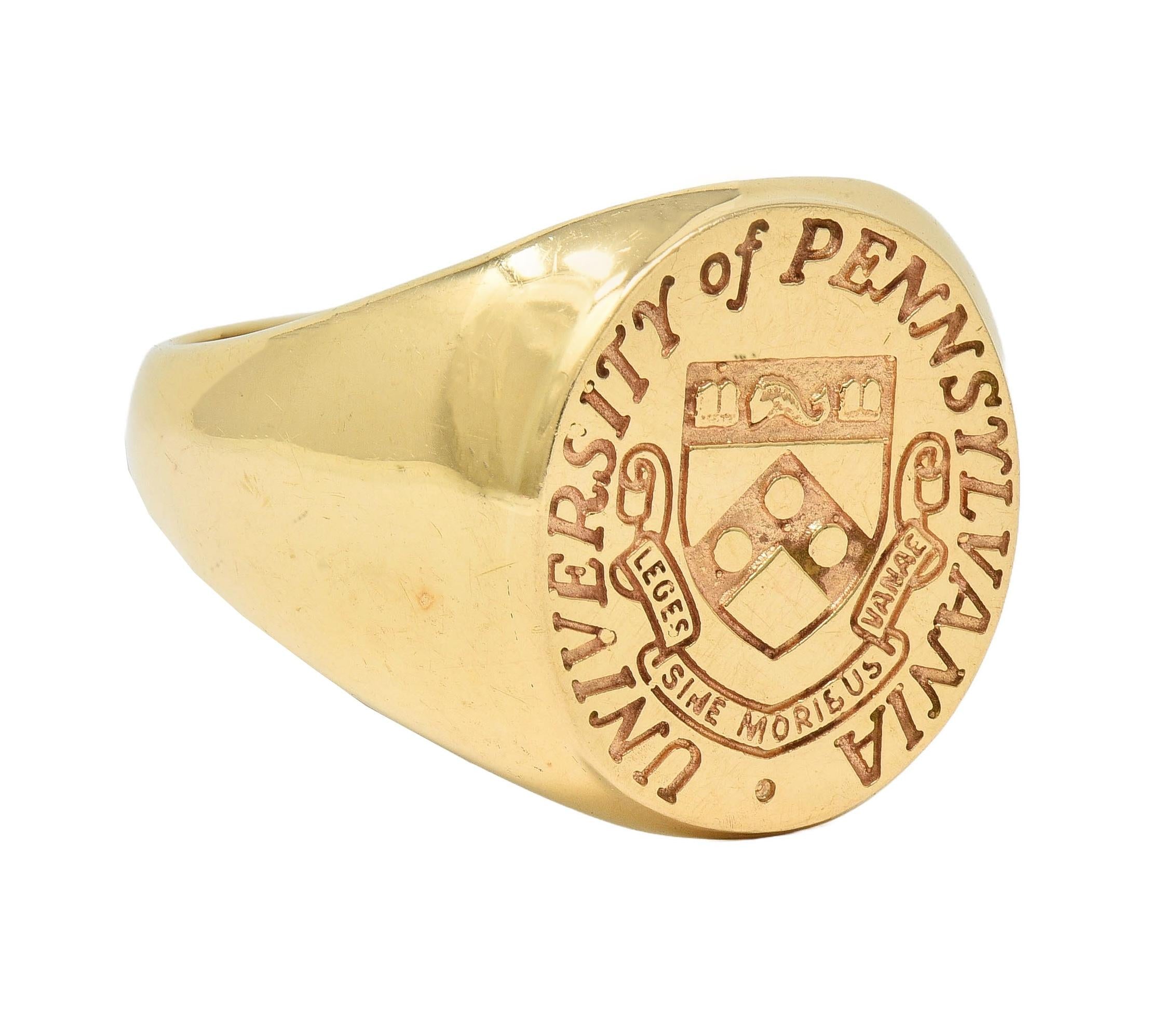 14 Karat Yellow Gold Vintage UPenn University Pennsylvania Intaglio Signet Ring