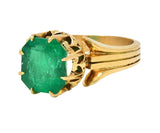 Victorian 3.60 CTW Colombian Emerald 14K Yellow Gold Antique Solitaire Ring GIA