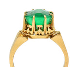 Victorian 3.60 CTW Colombian Emerald 14K Yellow Gold Antique Solitaire Ring GIA