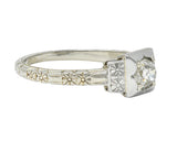 Art Deco Old Mine Cut Diamond 18K White Gold Vintage Blossom Engagement Ring