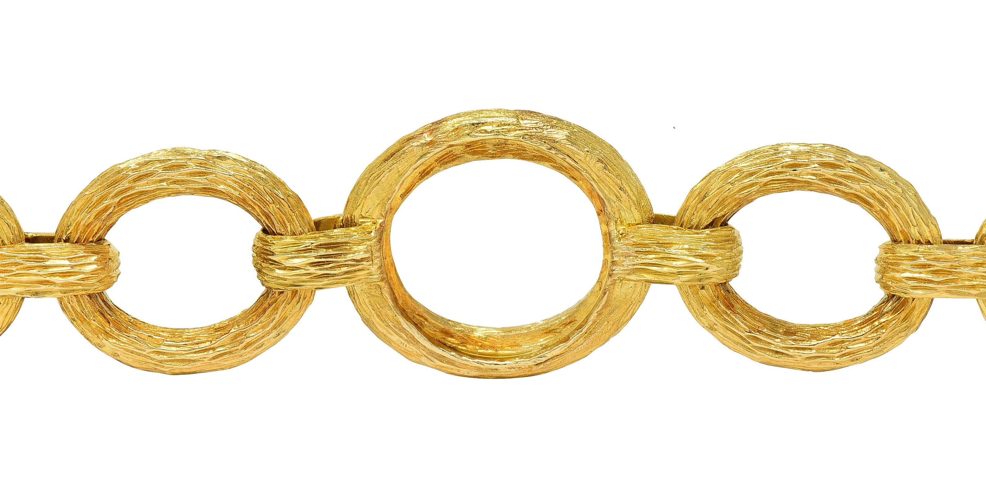 1970's 14 Karat Yellow Gold Wood Grain Link Vintage Bracelet