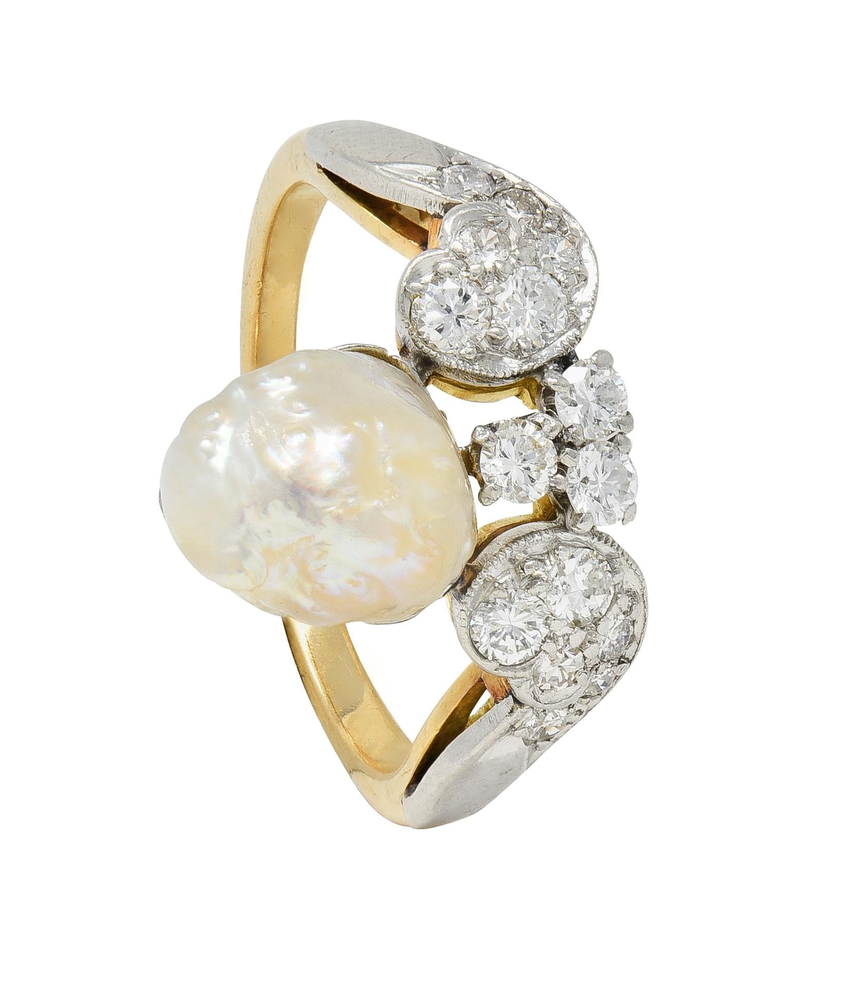 Belle Epoque Baroque Pearl Diamond Platinum 18 Karat Gold Duchess Tiara Ring