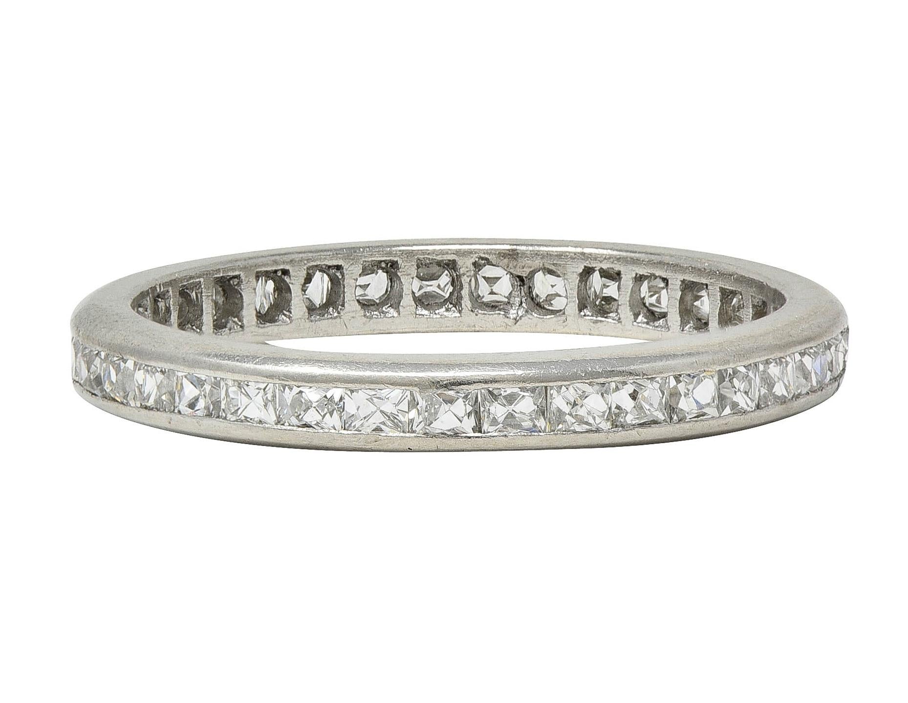 Mid-Century 1.05 CTW French Cut Diamond Platinum Vintage Eternity Band Ring