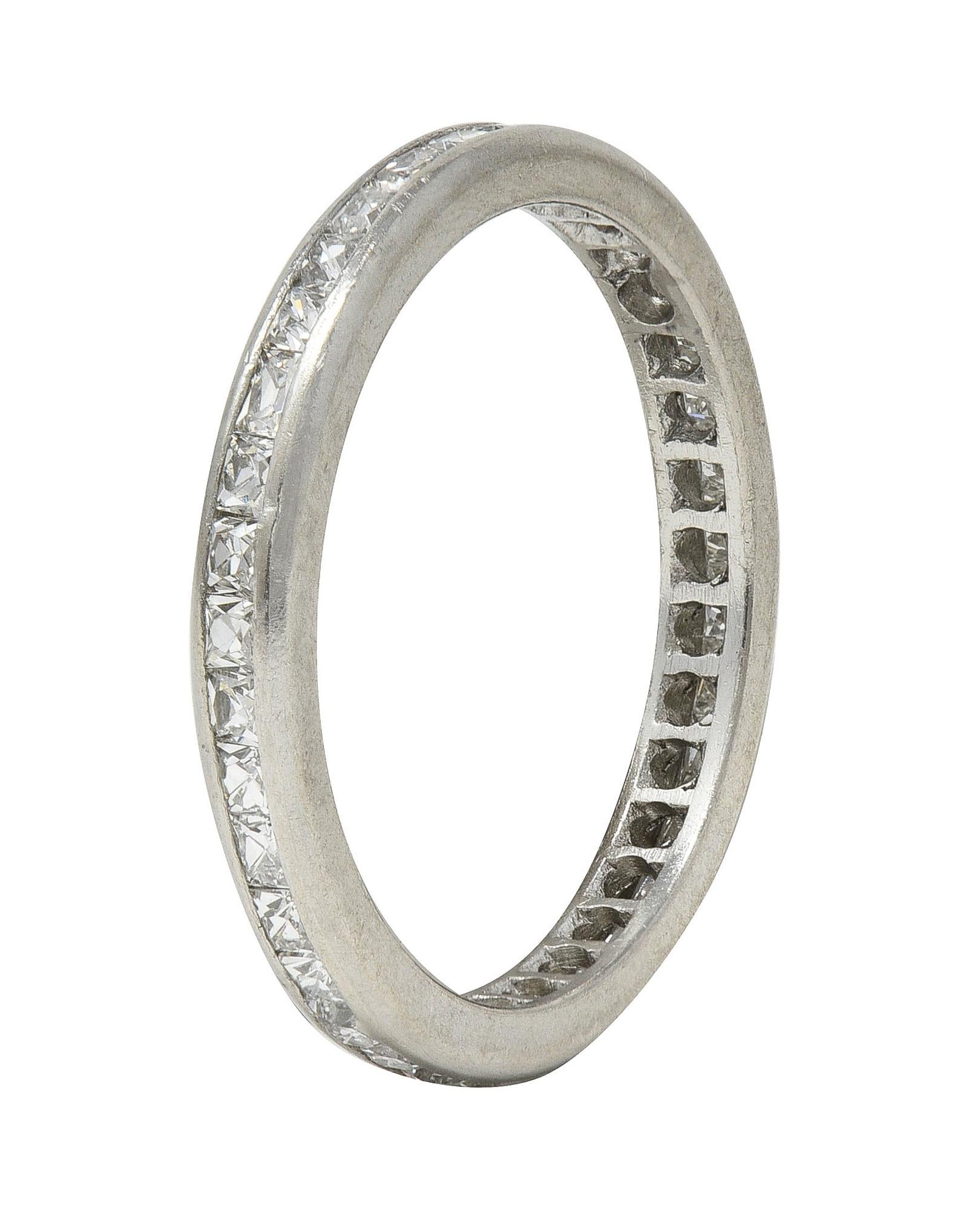 Mid-Century 1.05 CTW French Cut Diamond Platinum Vintage Eternity Band Ring