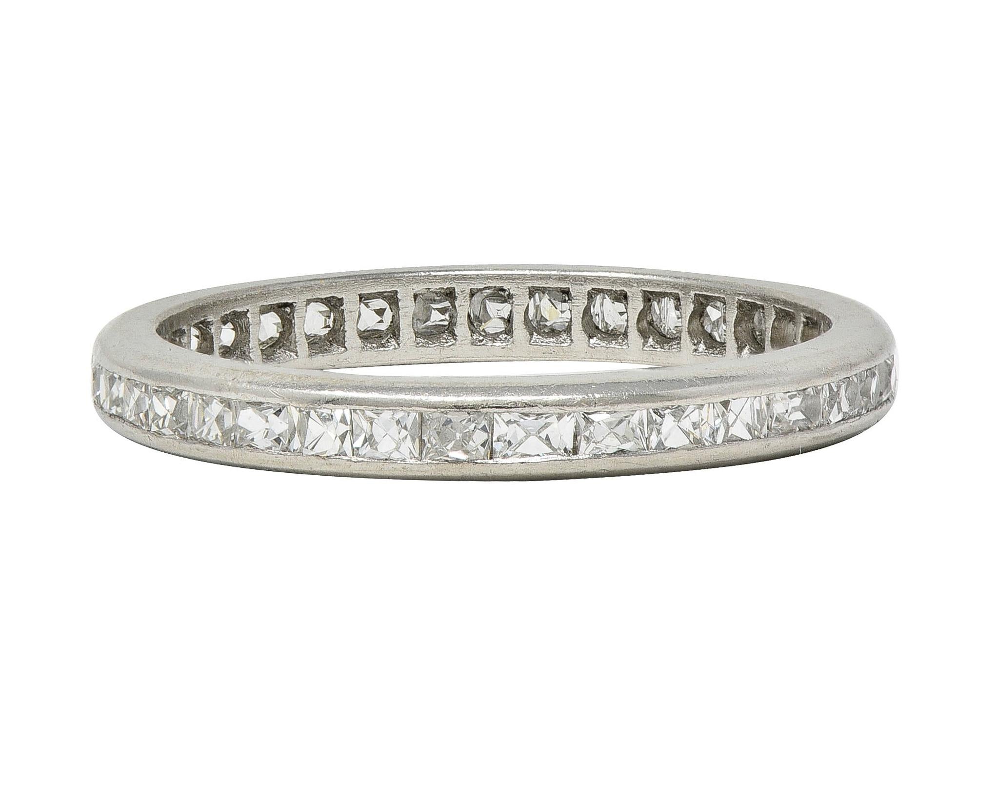 Mid-Century 1.05 CTW French Cut Diamond Platinum Vintage Eternity Band Ring