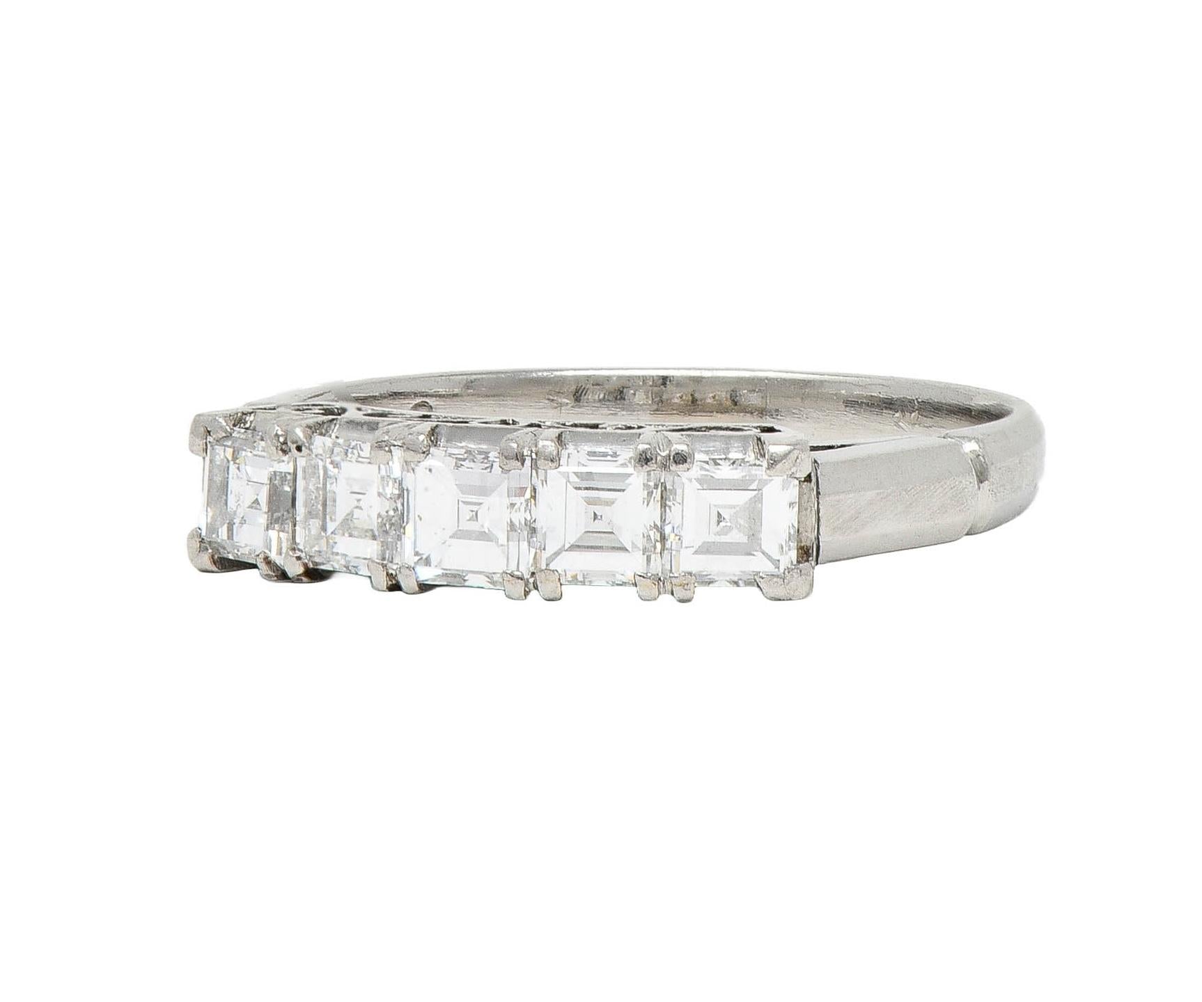 Contemporary 0.78 CTW Step Cut Diamond Platinum Five Stone Band Ring