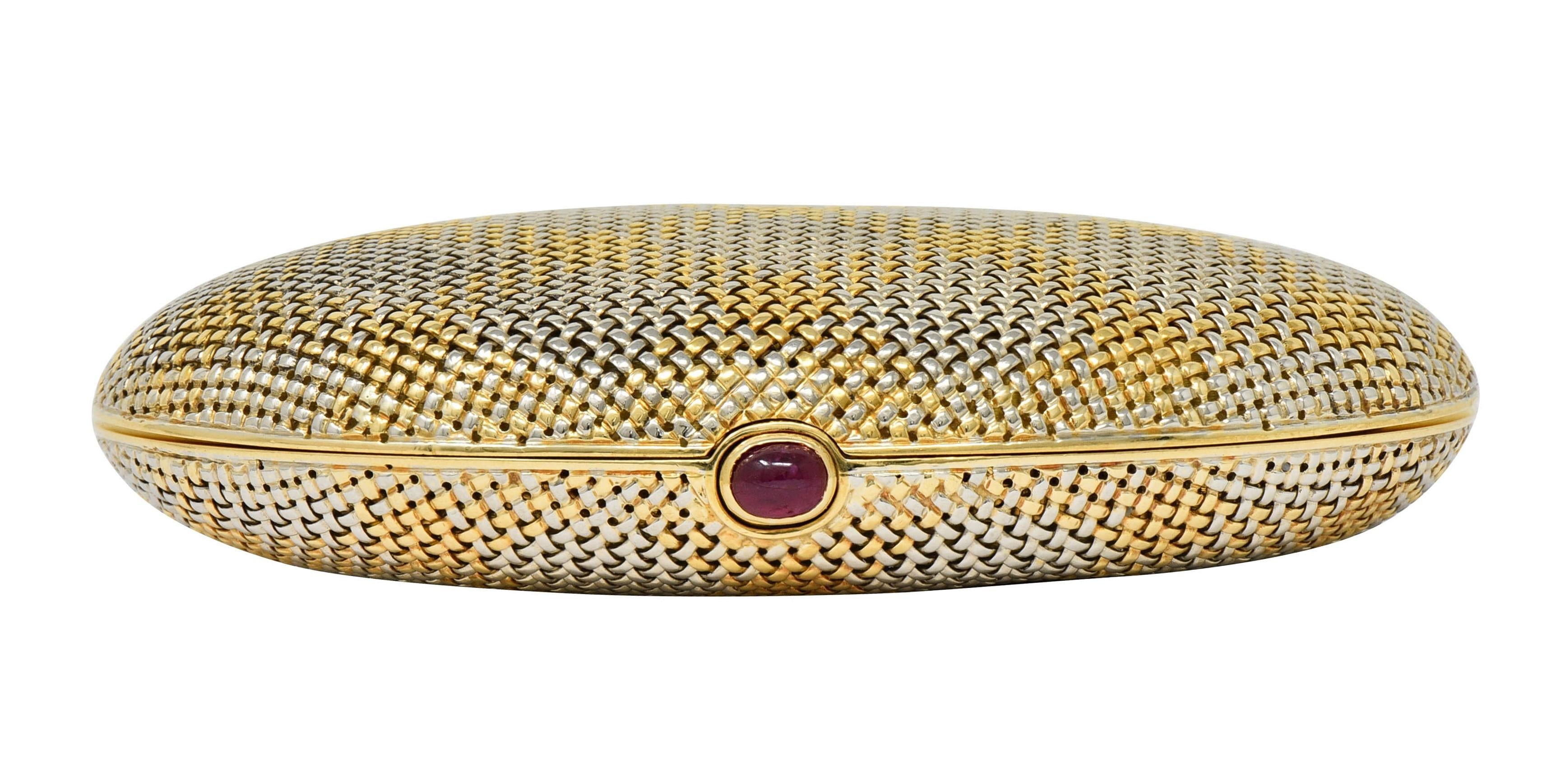 Bulgari 1960's Ruby 18 Karat Two-Tone Gold Vintage Gingham Mesh Mirror Compact