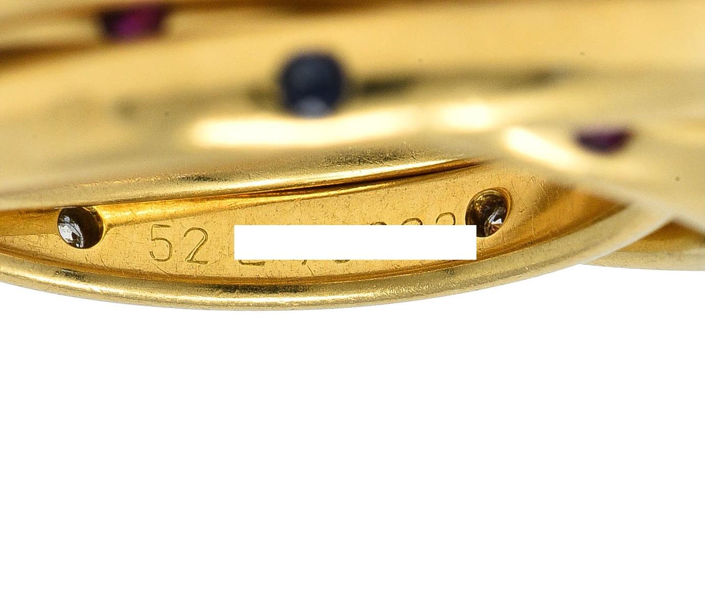 Cartier 1995 French Diamond Sapphire Ruby 18K Gold Vintage Rolling Band Ring