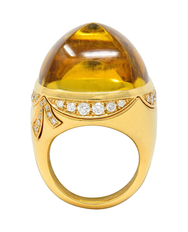 Bulgari 1970's Cabochon Heliodor Diamond 18 Karat Yellow Gold Vintage Ring