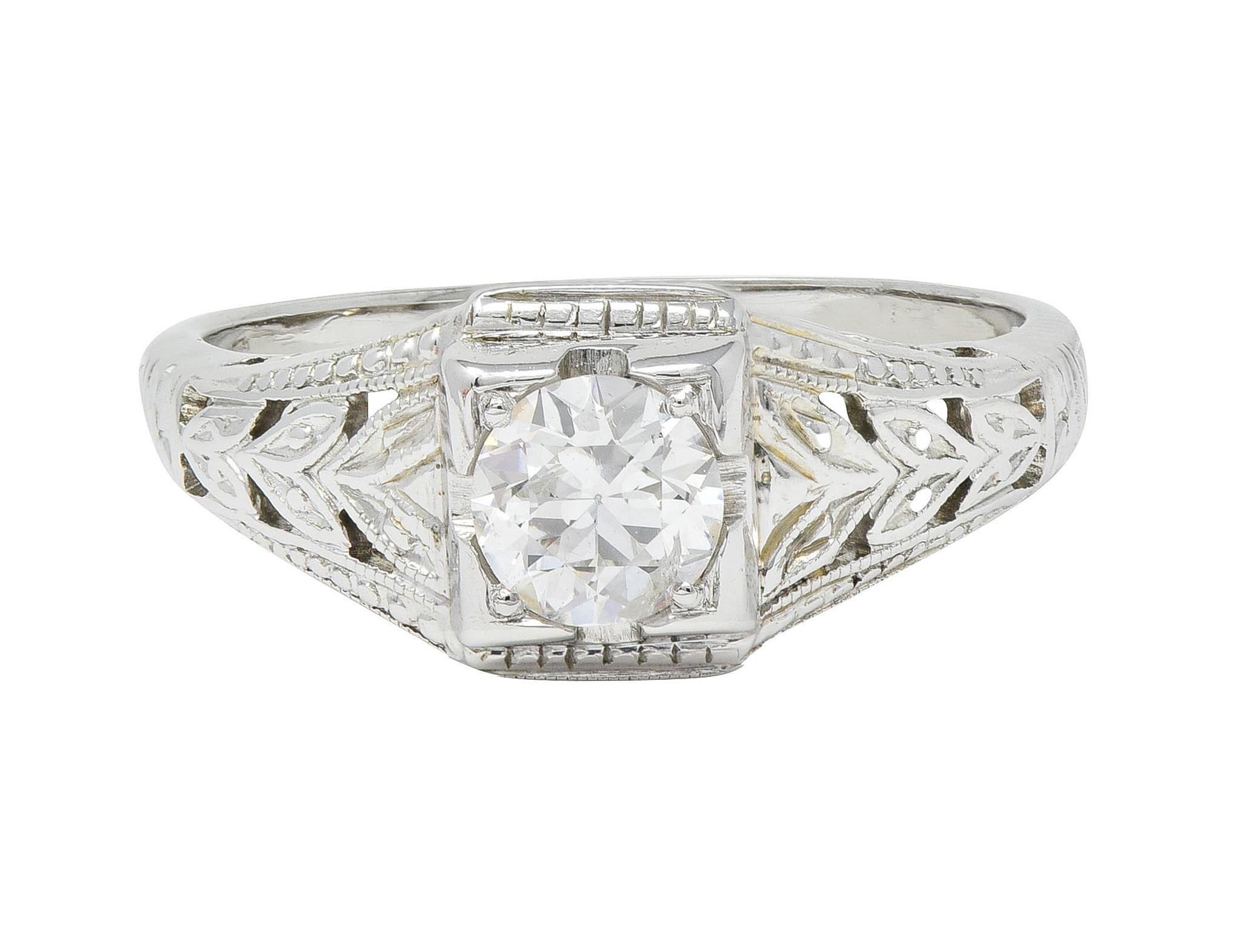 Art Deco European Diamond 18 Karat White Gold Antique Solitaire Engagement Ring