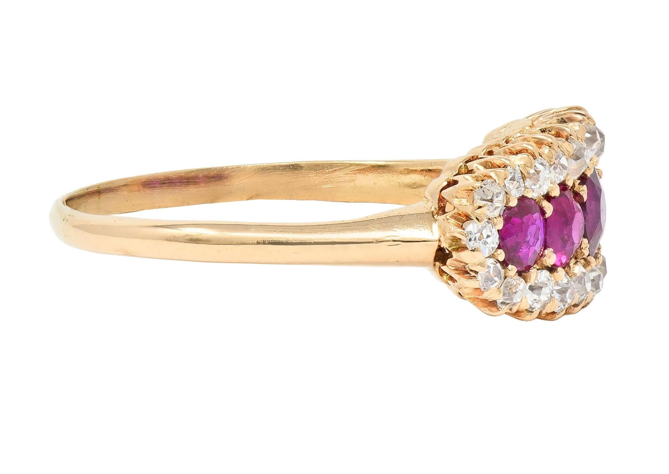 Victorian 1.33 CTW Ruby Diamond 14 Karat Yellow Gold Antique Five Stone Ring