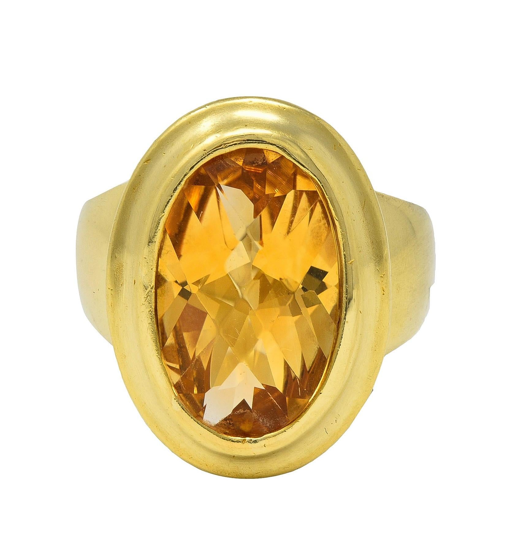 SeidenGang 2000's Citrine Diamond 18 Karat Yellow Gold Bezel Cocktail Ring