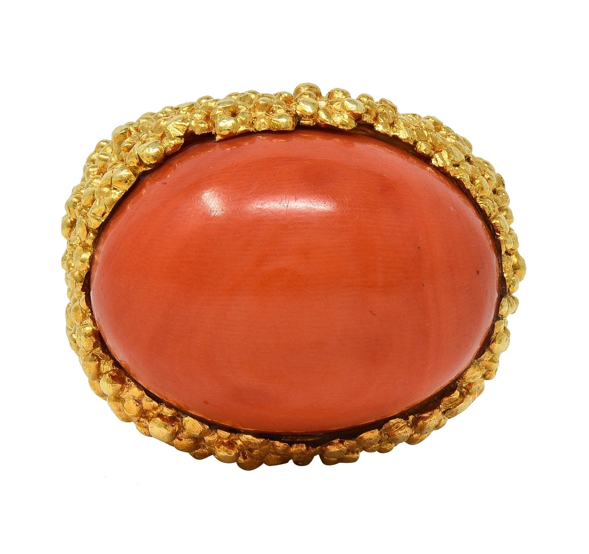 Brutalist 1960's Coral 18 Karat Yellow Gold Textured Vintage Cocktail Ring