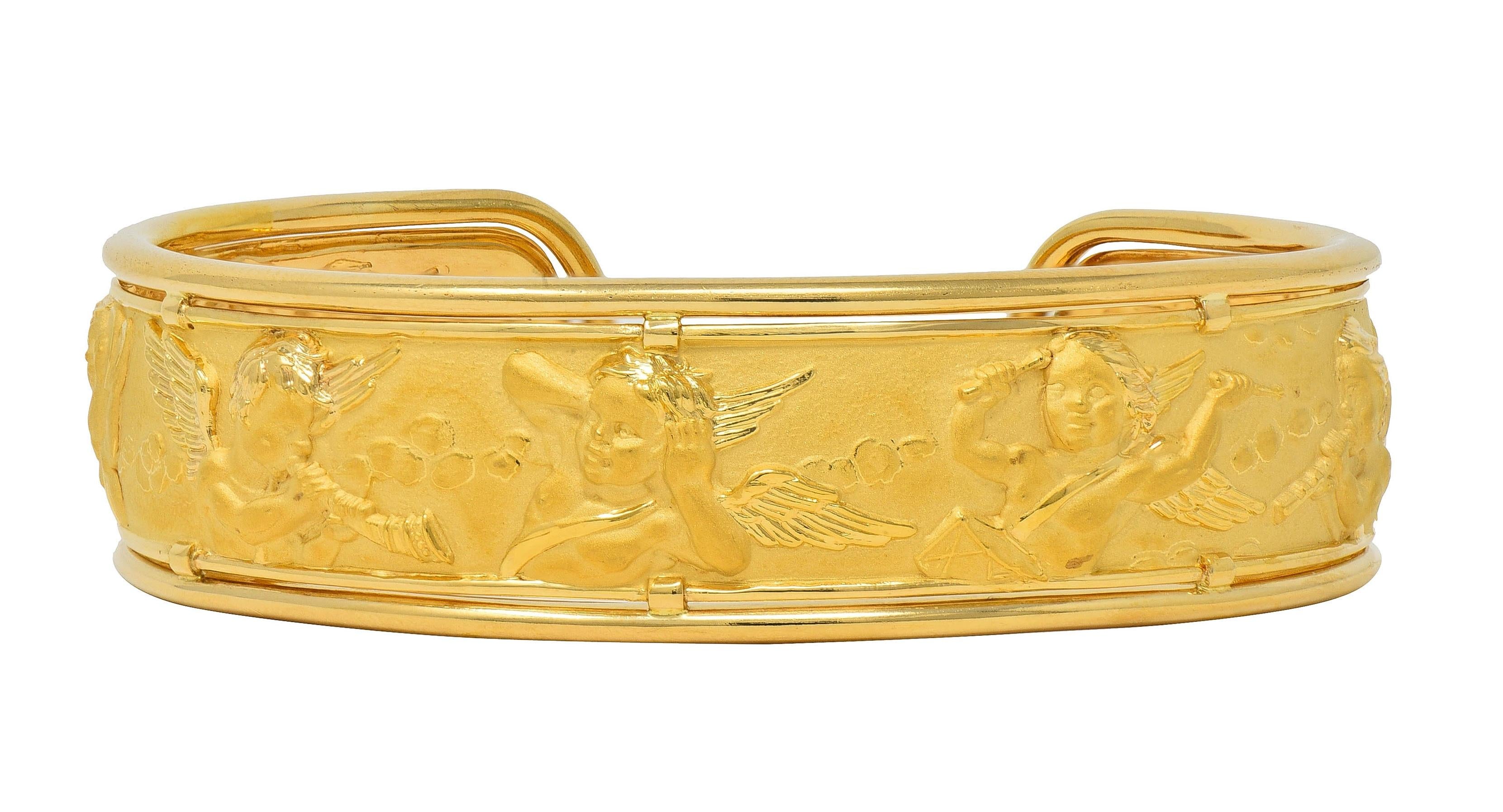 Carrera Y Carrera 1990's 18 Karat Yellow Gold Cherub Angel Vintage Cuff Bracelet