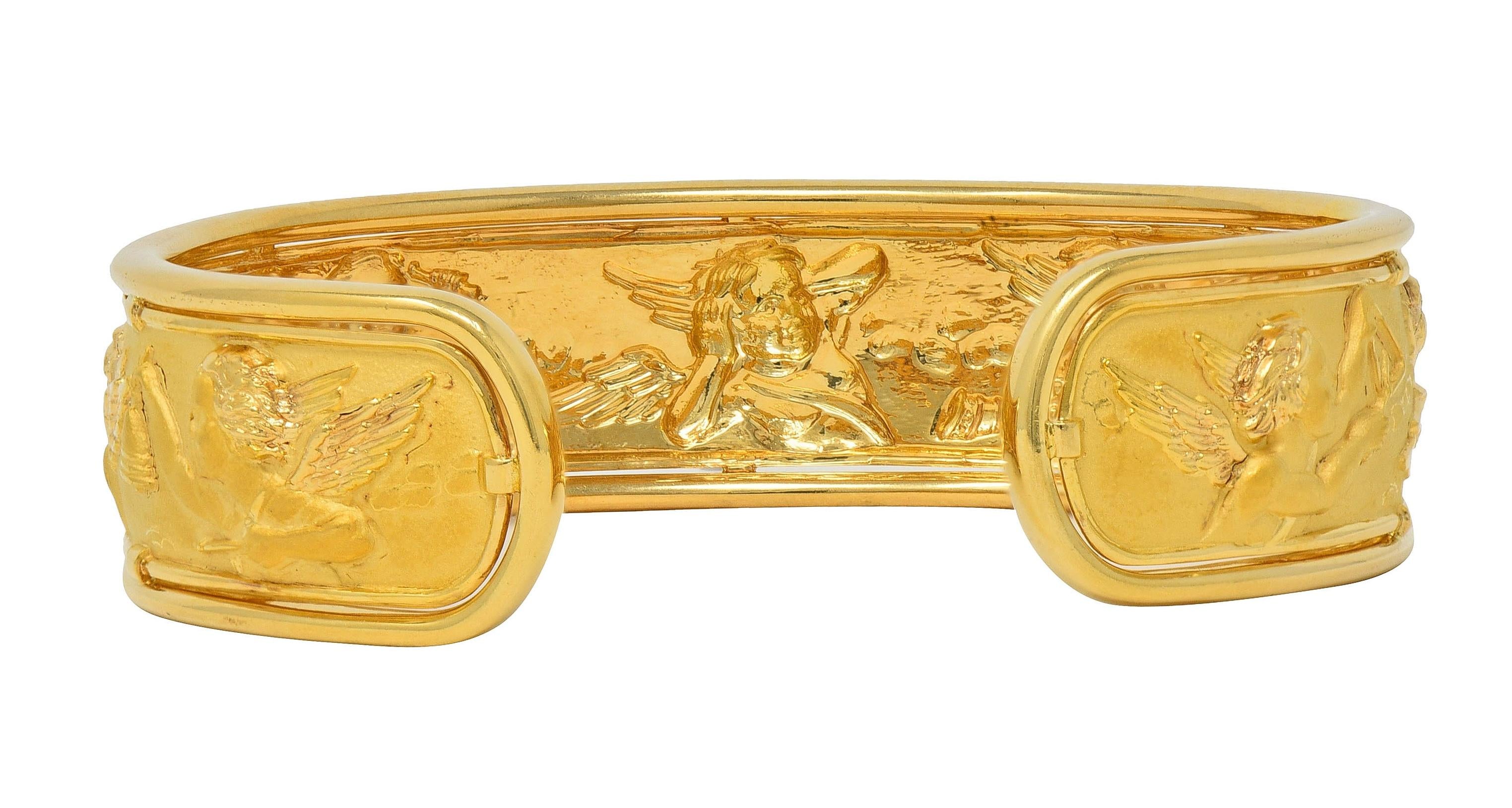 Carrera Y Carrera 1990's 18 Karat Yellow Gold Cherub Angel Vintage Cuff Bracelet