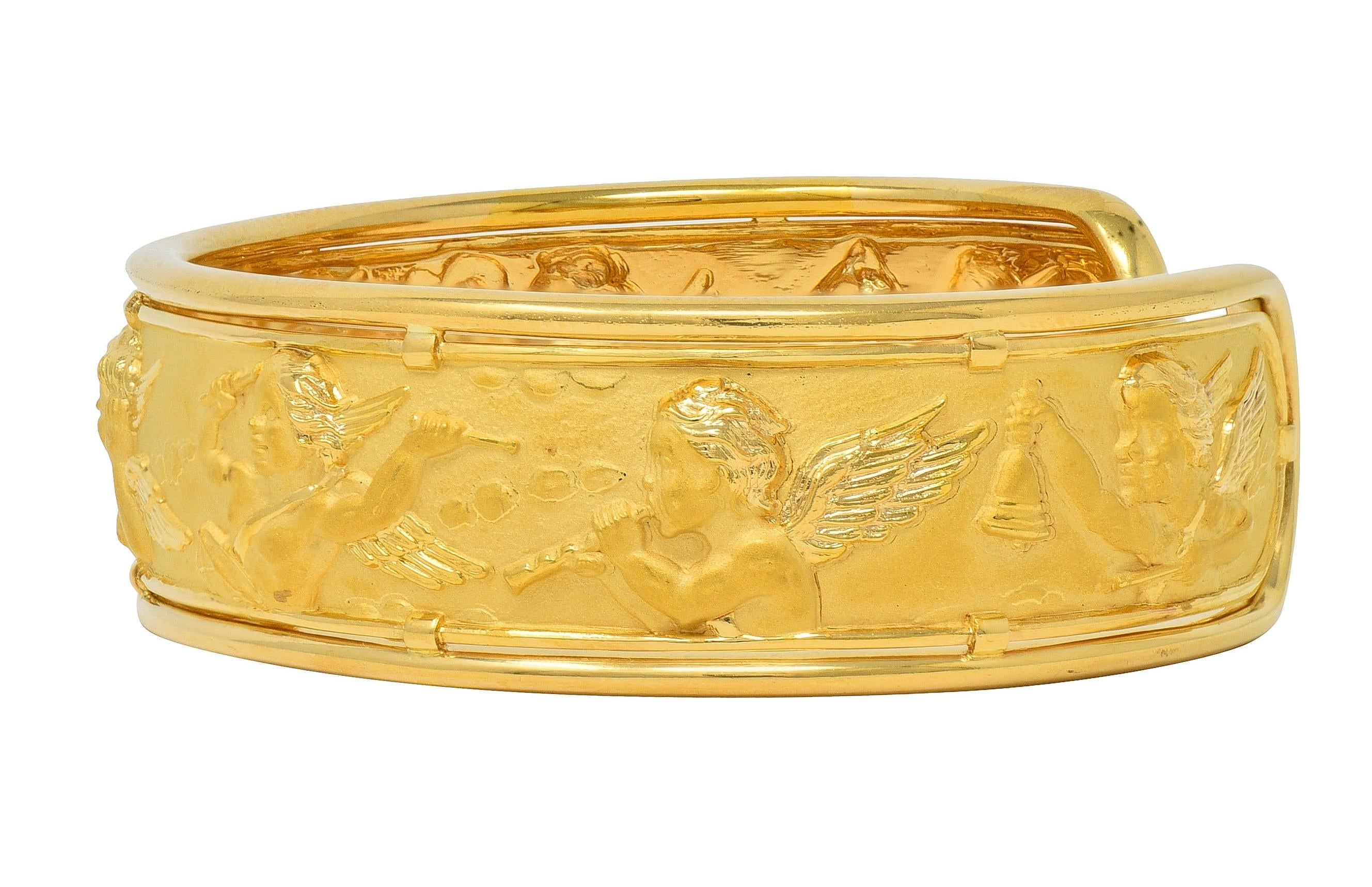 Carrera Y Carrera 1990's 18 Karat Yellow Gold Cherub Angel Vintage Cuff Bracelet