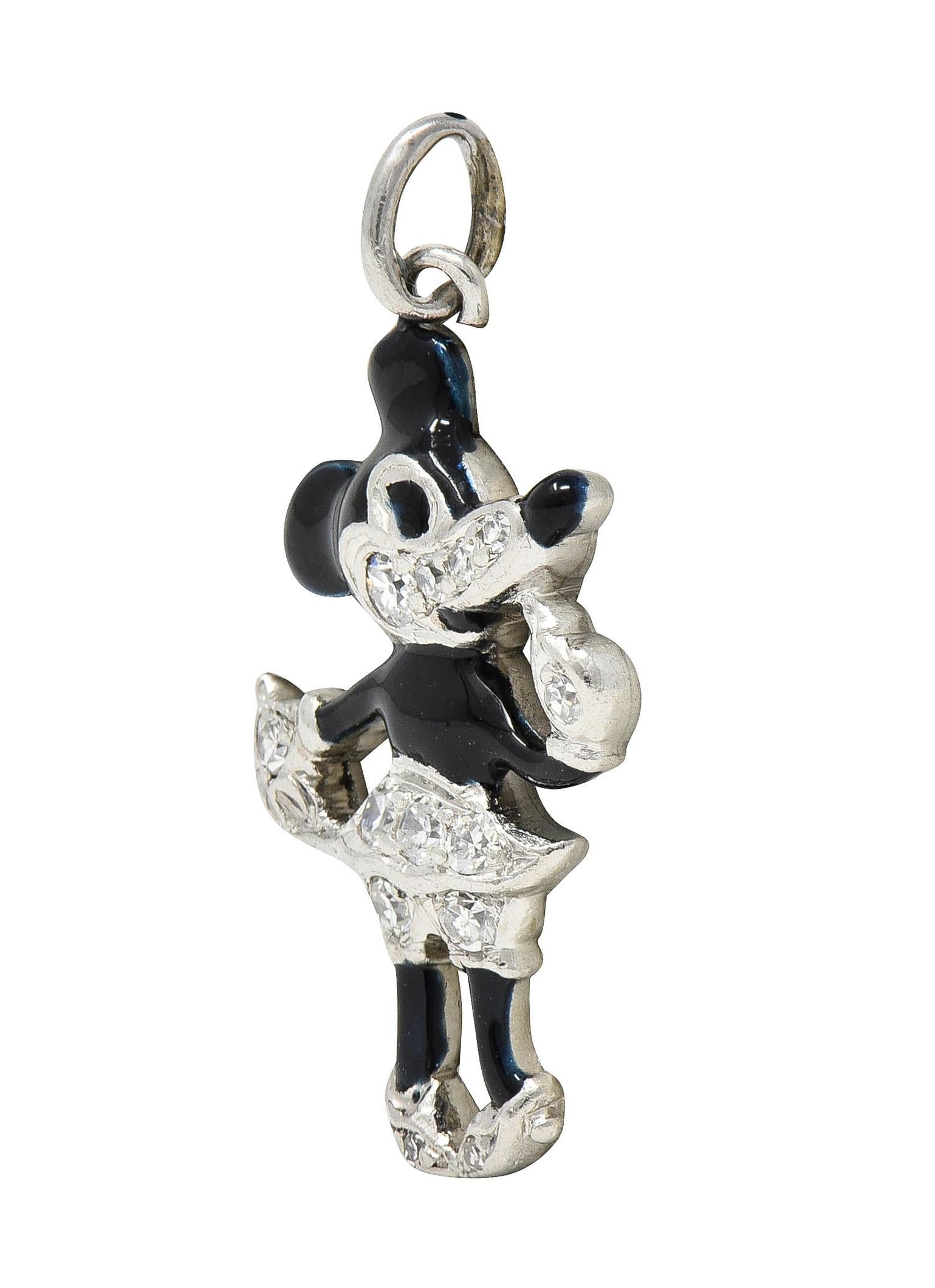 Art Deco Diamond Enamel Platinum Minnie Mouse Vintage Disney Charm