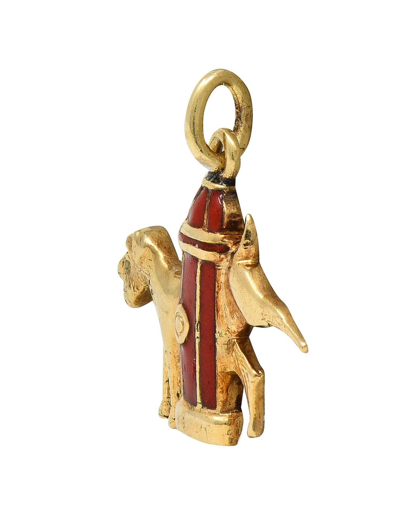 1950's Enamel 14 Karat Yellow Gold Vintage Dog Hydrant Charm