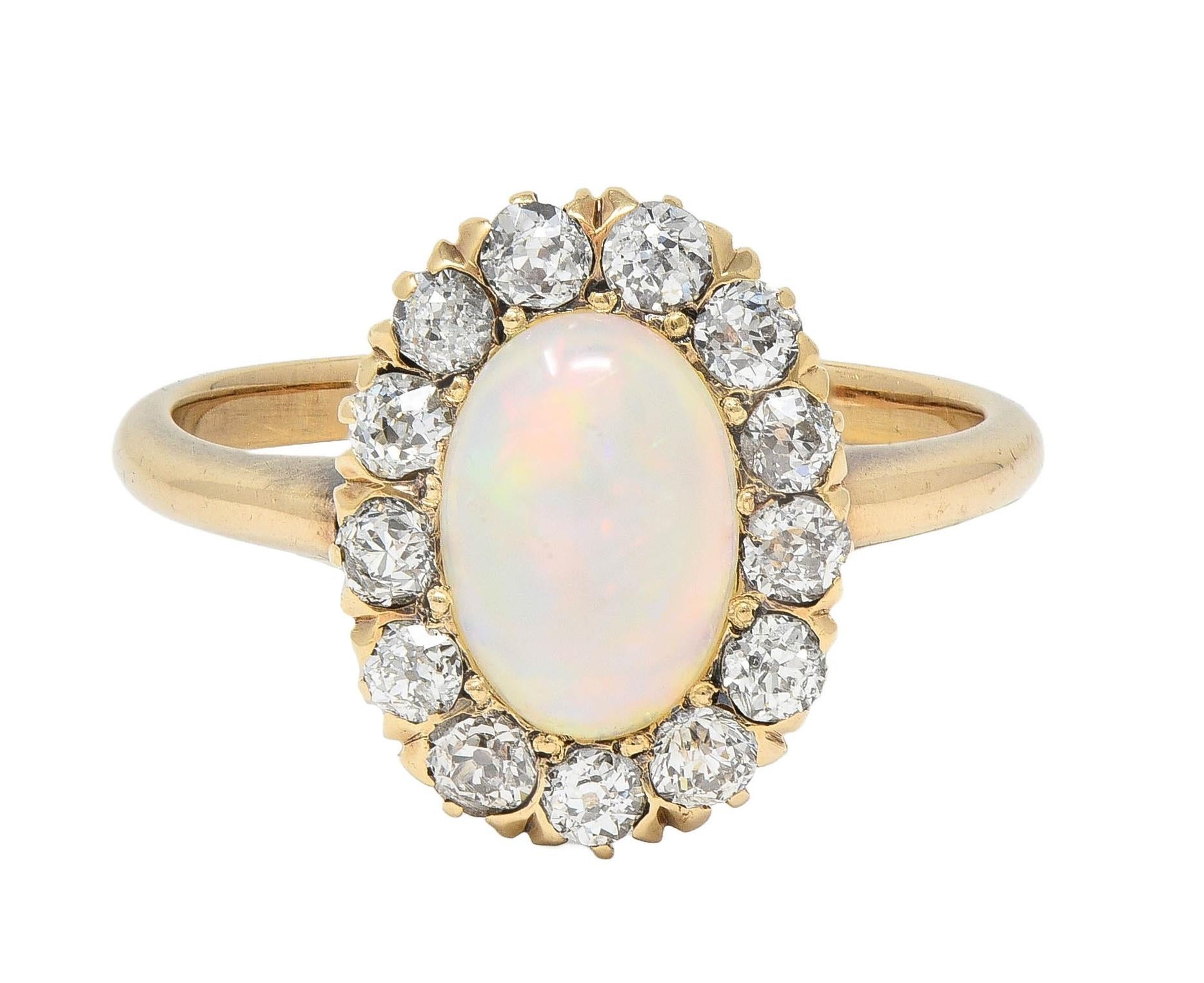 Victorian 0.52 CTW Opal Diamond 14 Karat Yellow Gold Antique Halo Ring