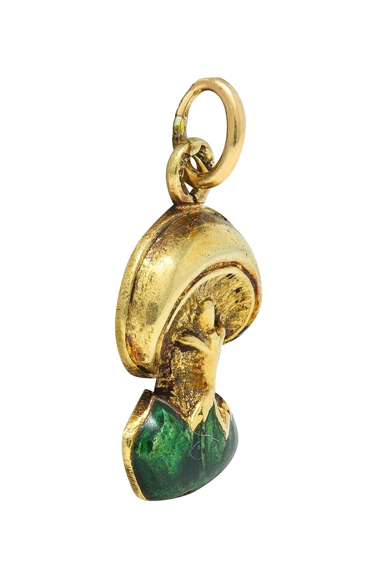 1940's Enamel 14 Karat Yellow Gold Vintage Mushroom Charm