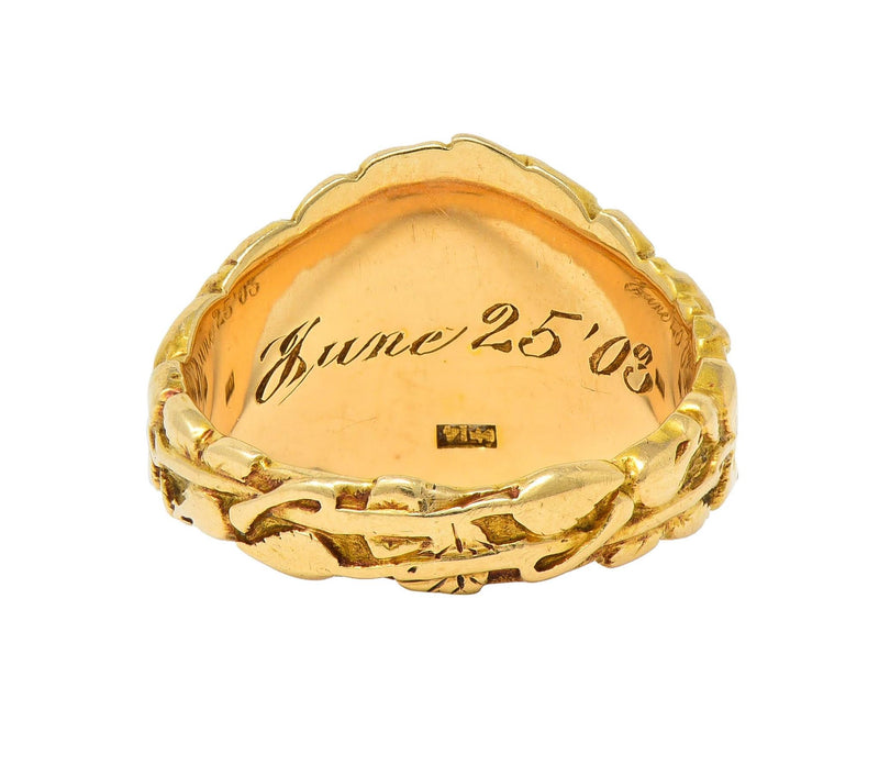 Art Nouveau Jones & Woodland 14 Karat Yellow Gold Antique Rose Signet Ring