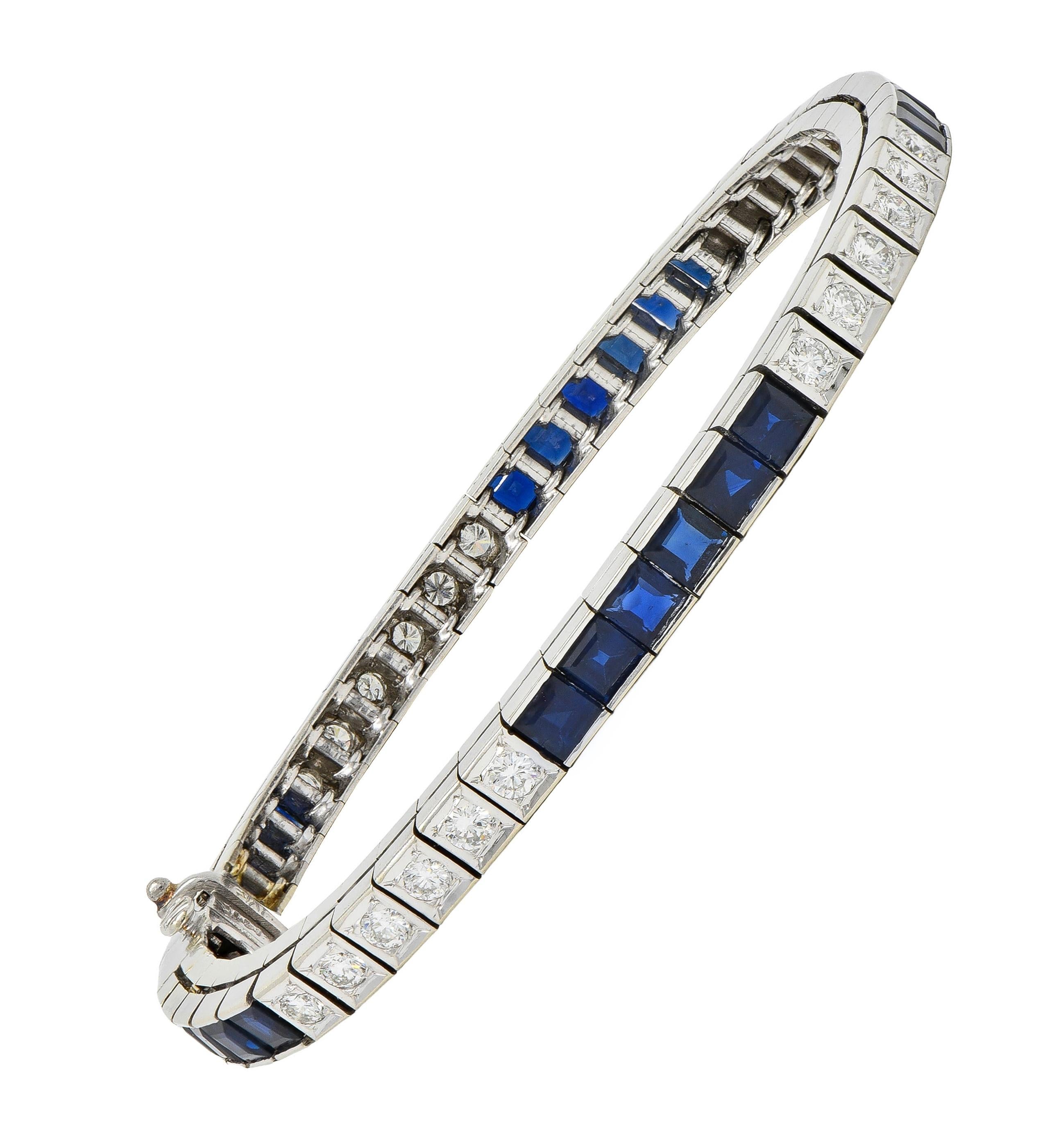 Mid-Century 7.00 CTW Diamond Sapphire 14 Karat White Gold Vintage Line Bracelet