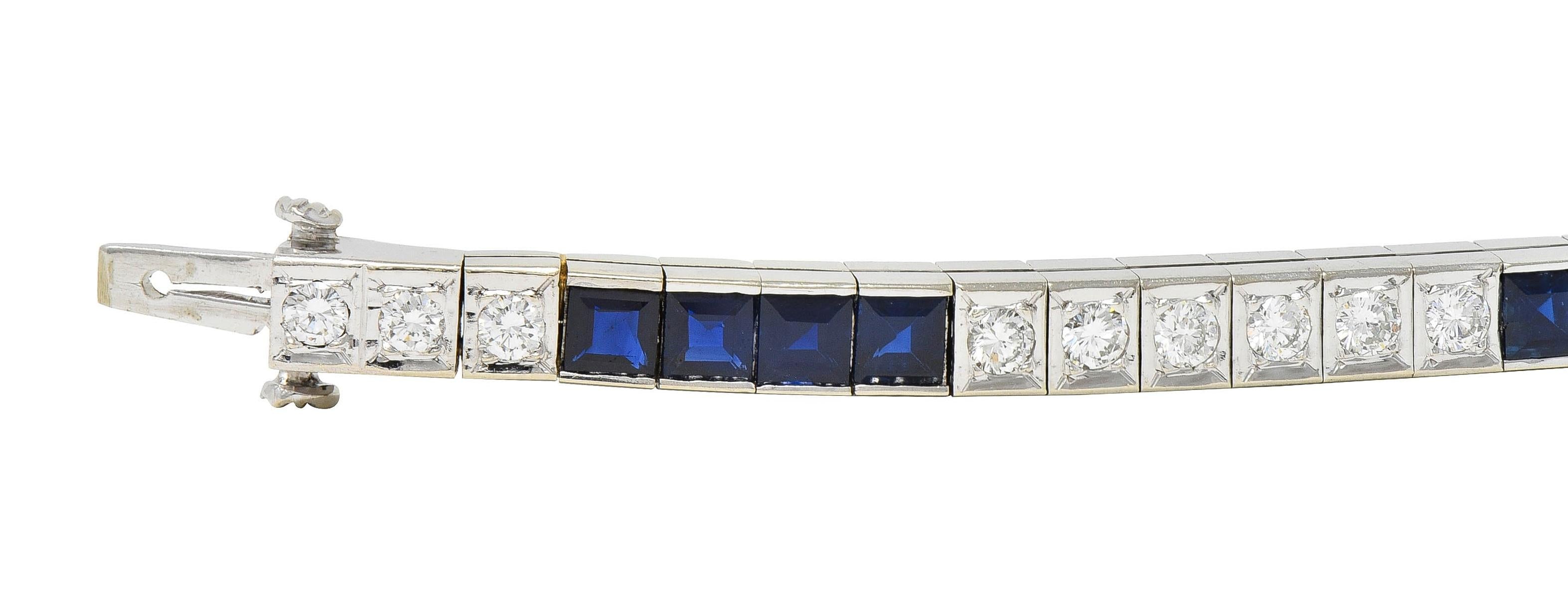 Mid-Century 7.00 CTW Diamond Sapphire 14 Karat White Gold Vintage Line Bracelet