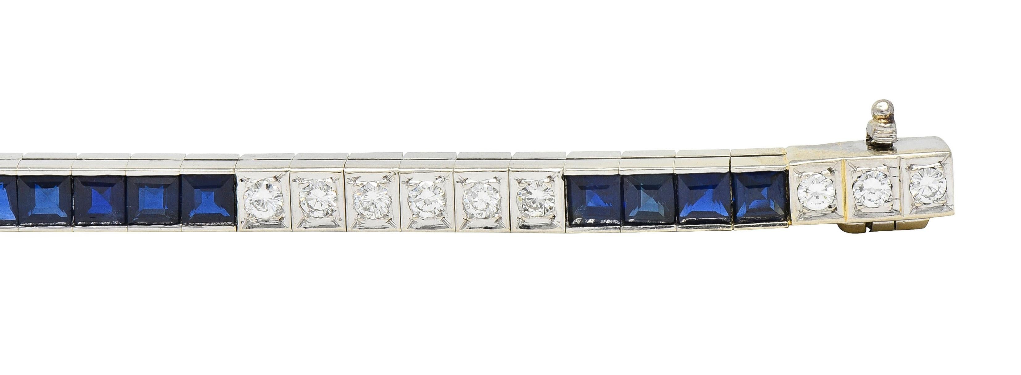 Mid-Century 7.00 CTW Diamond Sapphire 14 Karat White Gold Vintage Line Bracelet