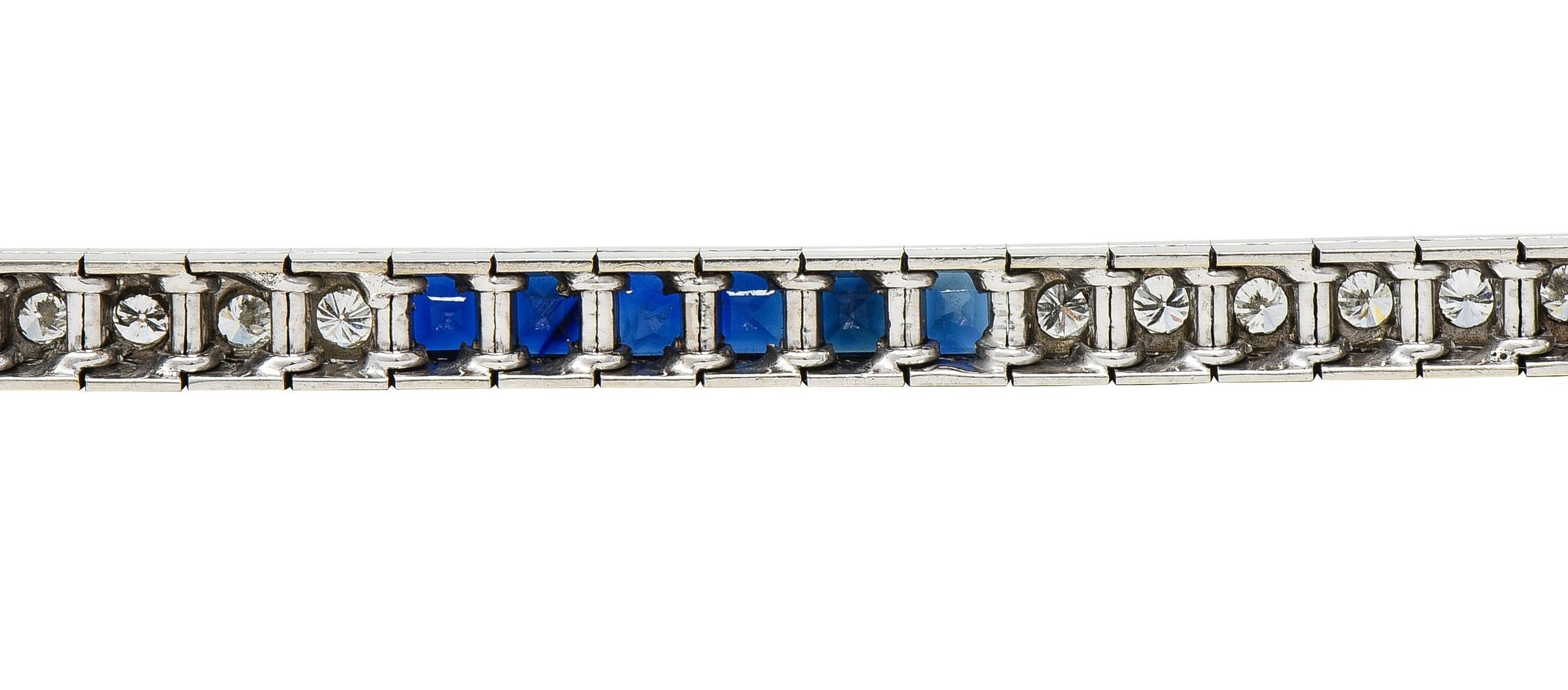 Mid-Century 7.00 CTW Diamond Sapphire 14 Karat White Gold Vintage Line Bracelet