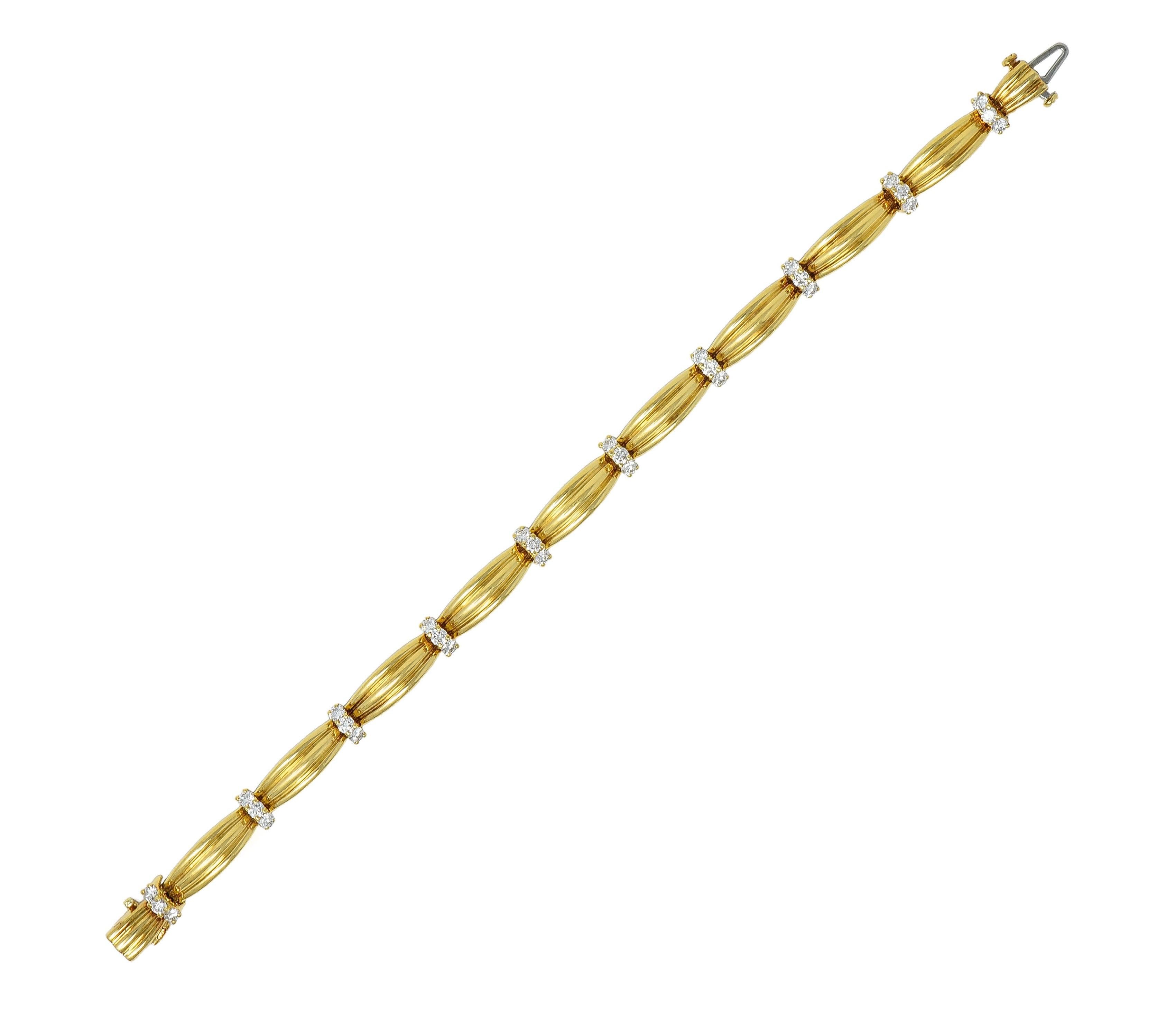 Tiffany & Co. 1992 1.50 CTW Diamond 18 Karat Yellow Gold Vintage Ribbon Bracelet