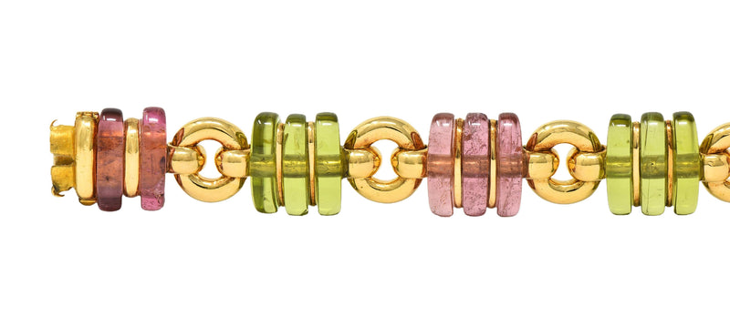 Bulgari 1990s Tourmaline 18 Karat Yellow Gold Vintage Link Bracelet