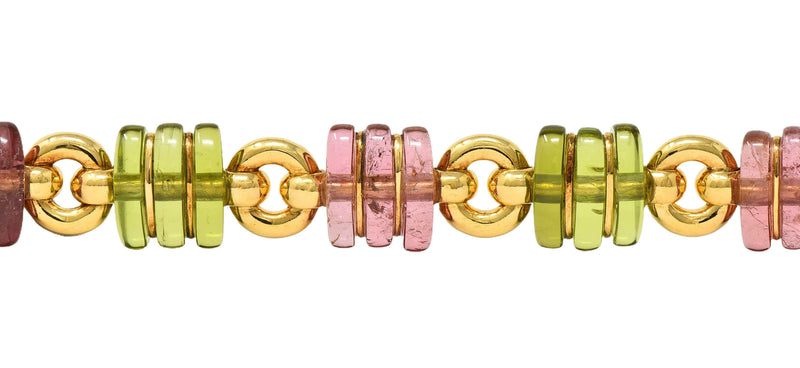 Bulgari 1990s Tourmaline 18 Karat Yellow Gold Vintage Link Bracelet