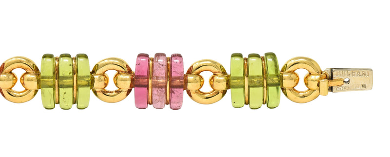 Bulgari 1990s Tourmaline 18 Karat Yellow Gold Vintage Link Bracelet